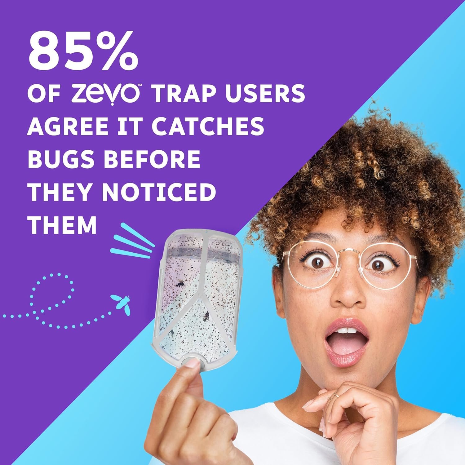 Zevo Flying Insect Trap for Indoors: Light Trap Captures Fruit Flies, Gnats and Houseflies, Starter Kit + Refills (1 Plug-in Base + 3 Cartridges) - Image 7