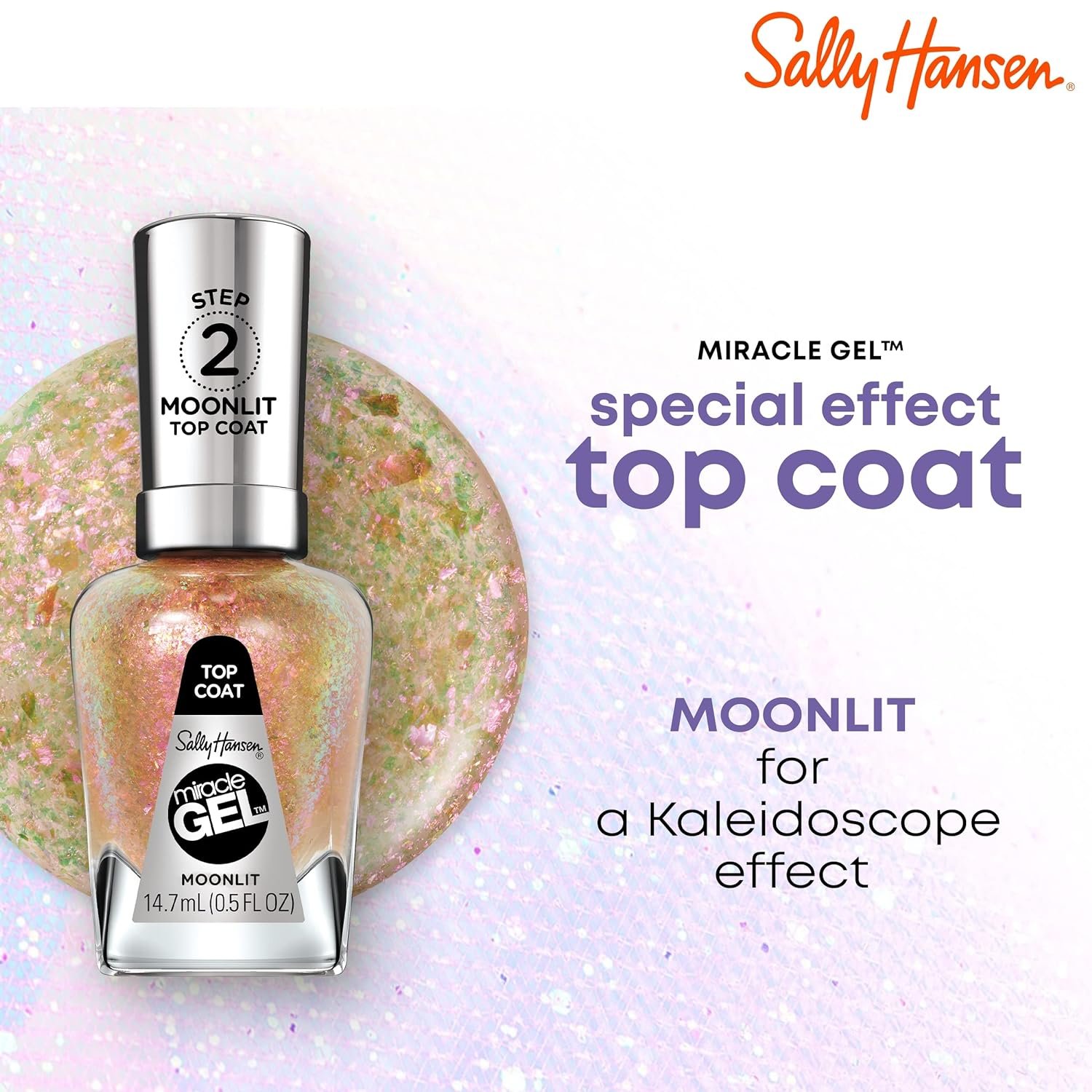 Sally Hansen Miracle Gel™, Moonlit Top Coat, Long Lasting, Gel-Like Formula, No UV Lamp Needed, Clear Nail Polish - Image 6