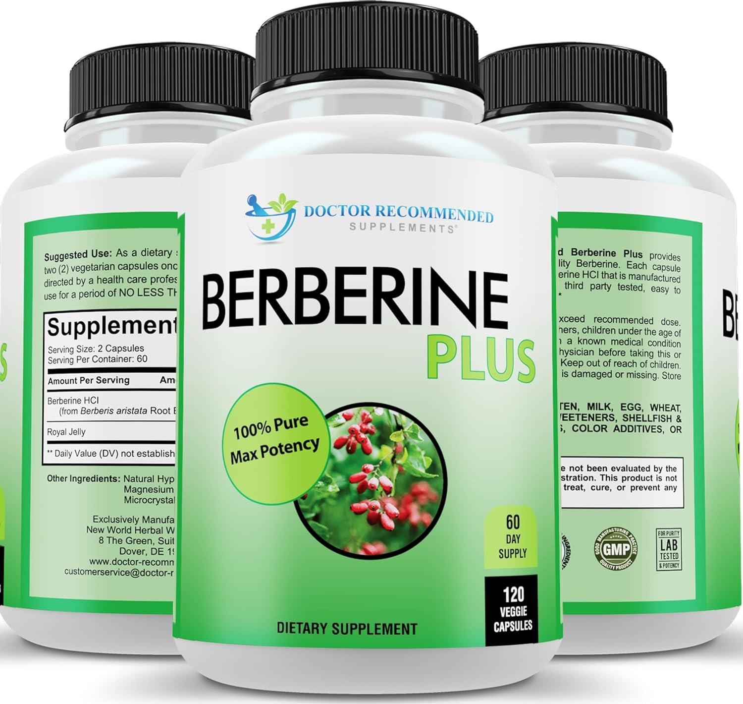 DOCTOR RECOMMENDED SUPPLEMENTS Berberine Plus 1200mg Per Serving - 120 Veggie Capsules with Royal Jelly - Image 2