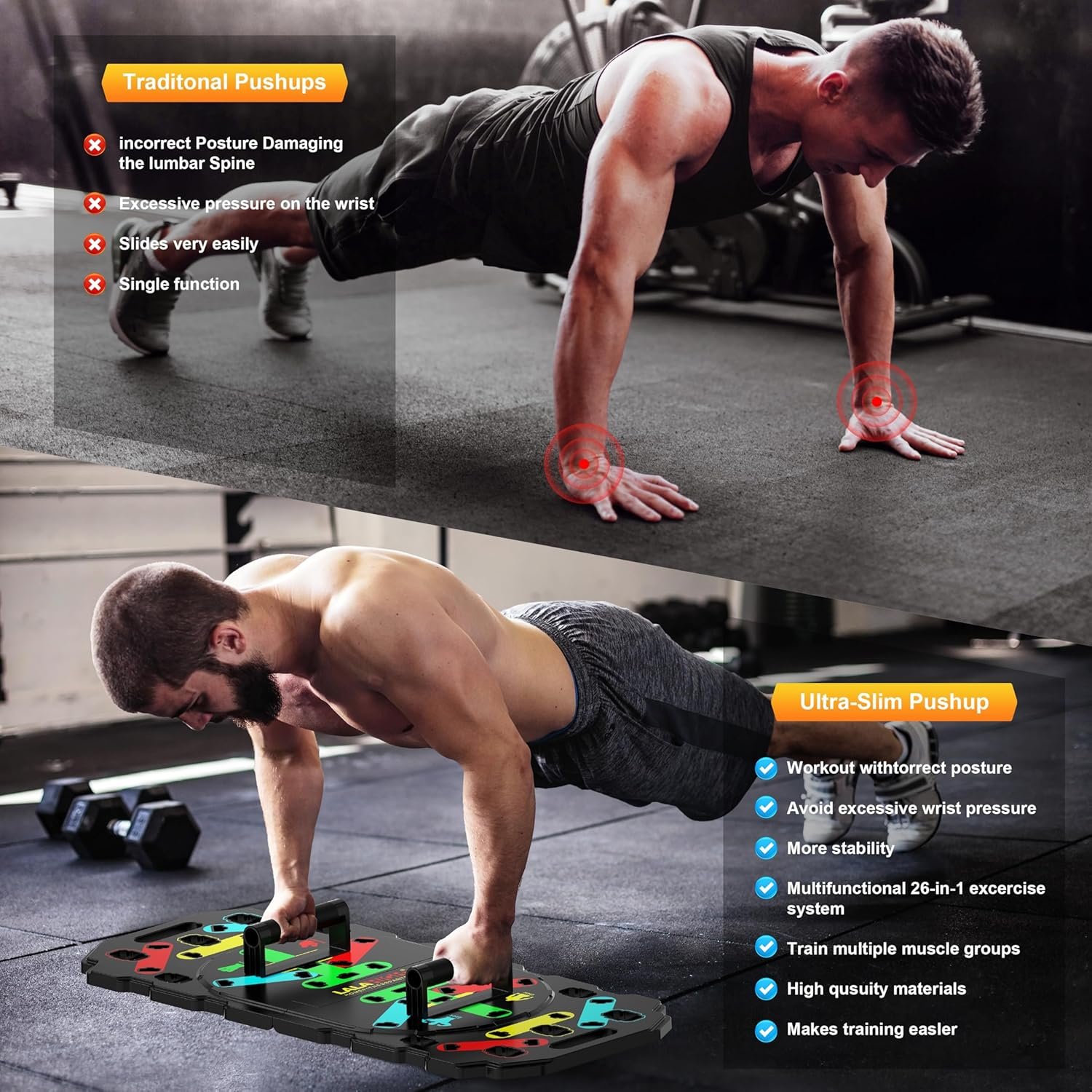 LALAHIGH Upgraded Large Portable Fitness Equipment: 5th Generation 26-in-1 Push Up broad fitness, Add Steel Reinforce Structure, Non-slip Push Up Handles for Full Body Workout at Home, Professional Strength Training Equipment for Man and Women - Image 8