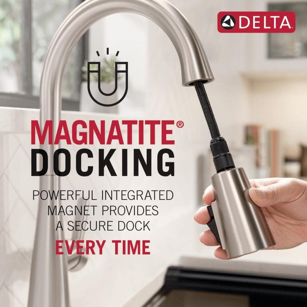 Delta Faucet Lenta Brushed Nickel Kitchen Faucet, Kitchen Faucets with Pull Down Sprayer, Kitchen Sink Faucet, Faucet for Kitchen Sink, Magnetic Docking Spray Head, SpotShield Stainless 19802Z-SP-DST - Image 7
