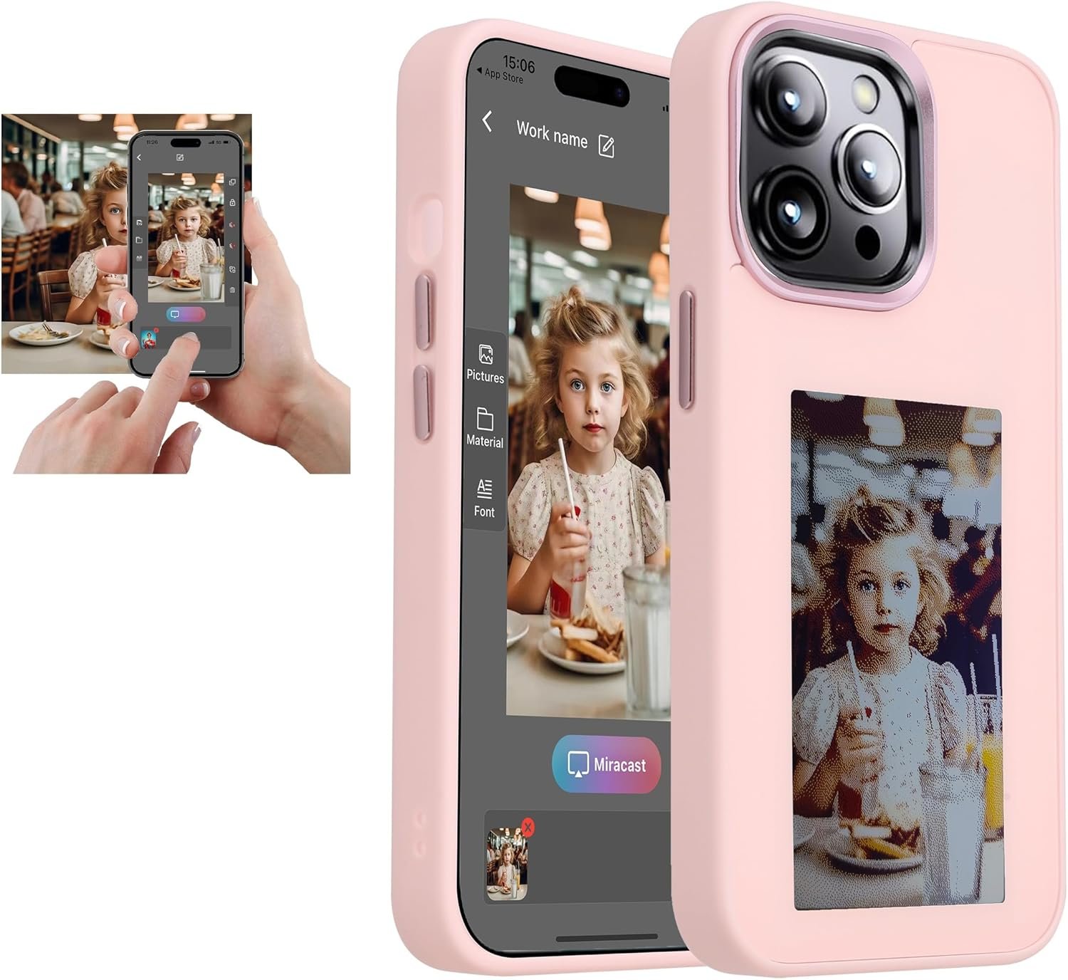 DIY E-Ink Phone Case for iPhone 14 Pro Max APP Operation Smart Photo Rear Projection Customiza Phone Case Instantly Display Photos On The Ink Screen Back Cover Personalize Your Phone case (Pink) - Image 2