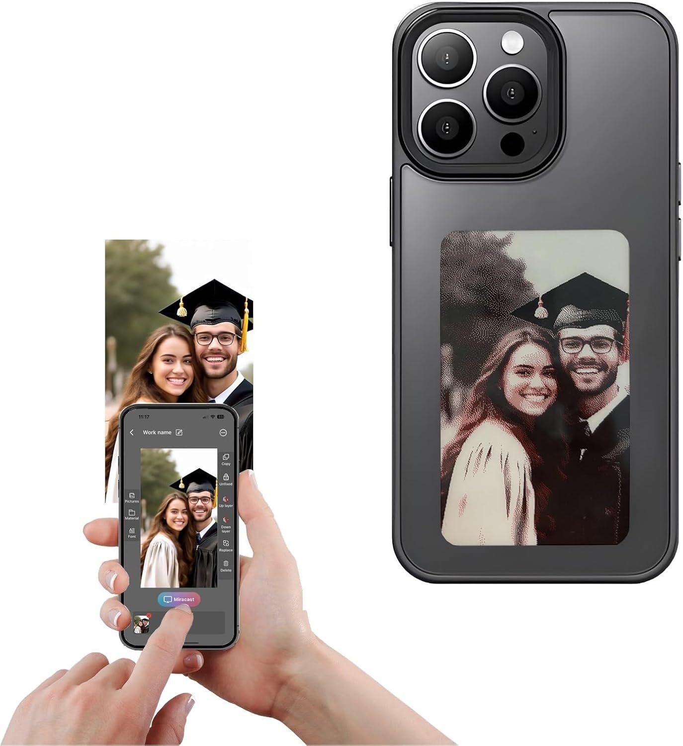 𝐃𝐈𝐘 𝐄-𝐈𝐧𝐤 Phone Case Smart Phone Case Rear Projection Ink Case Customizable Instantly Display Photo Phone Case Personalize Ink Phone Case Back Cover (Black, iPhone 14 PRO) - Image 2