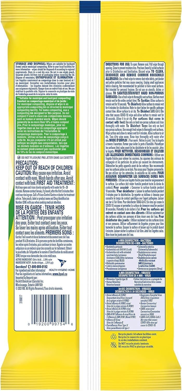 CAMEO LysoI' Disinfecting Biodegradable Wipes | 84 Wipes Per Pack (6 Pack) (Citrus) - Image 3