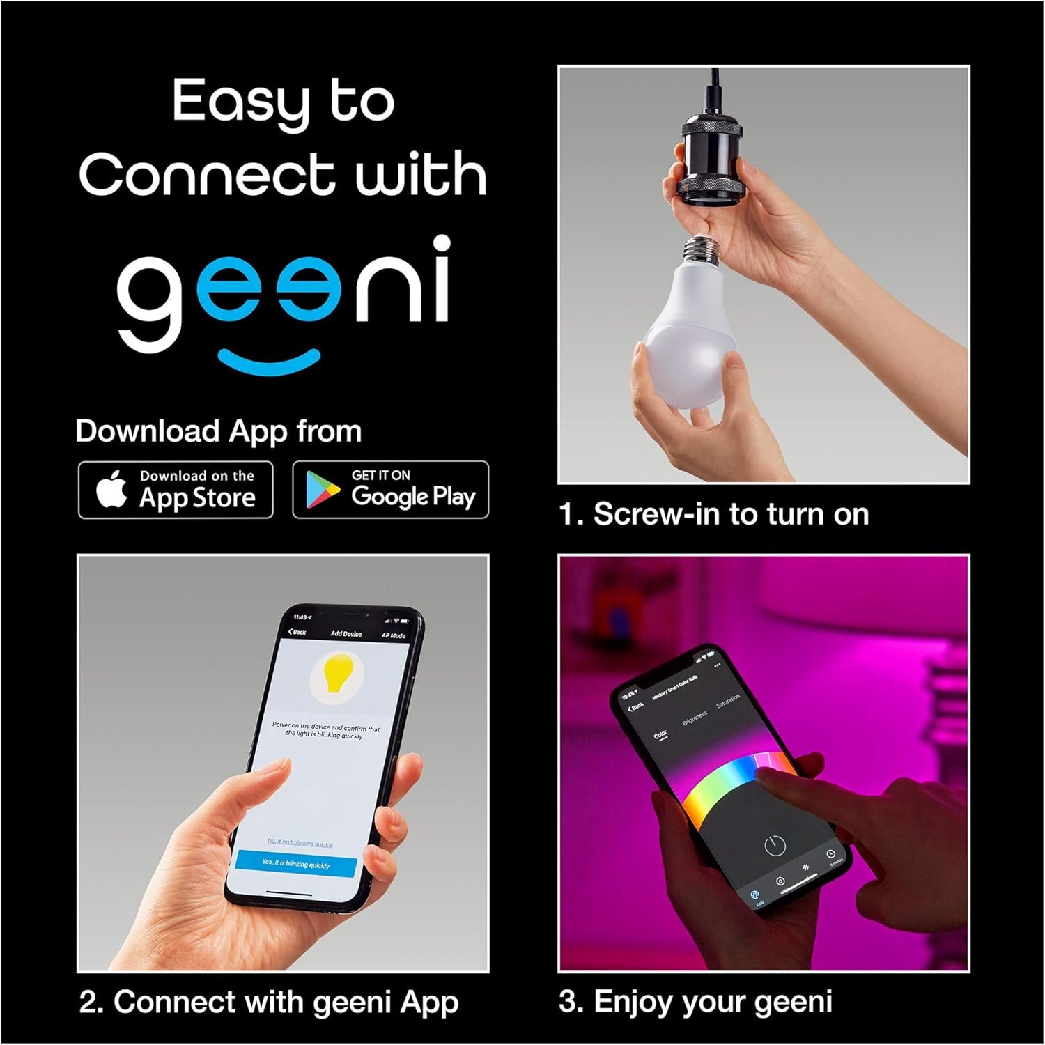 Geeni PRISMA 1050 Wi-Fi LED Light Bulb, Multicolor (2700K) – Dimmable LED Bulbs, A21, 75-Watt Equivalent – No Hub Required – Works with Amazon Alexa, Google Assistant - Image 10