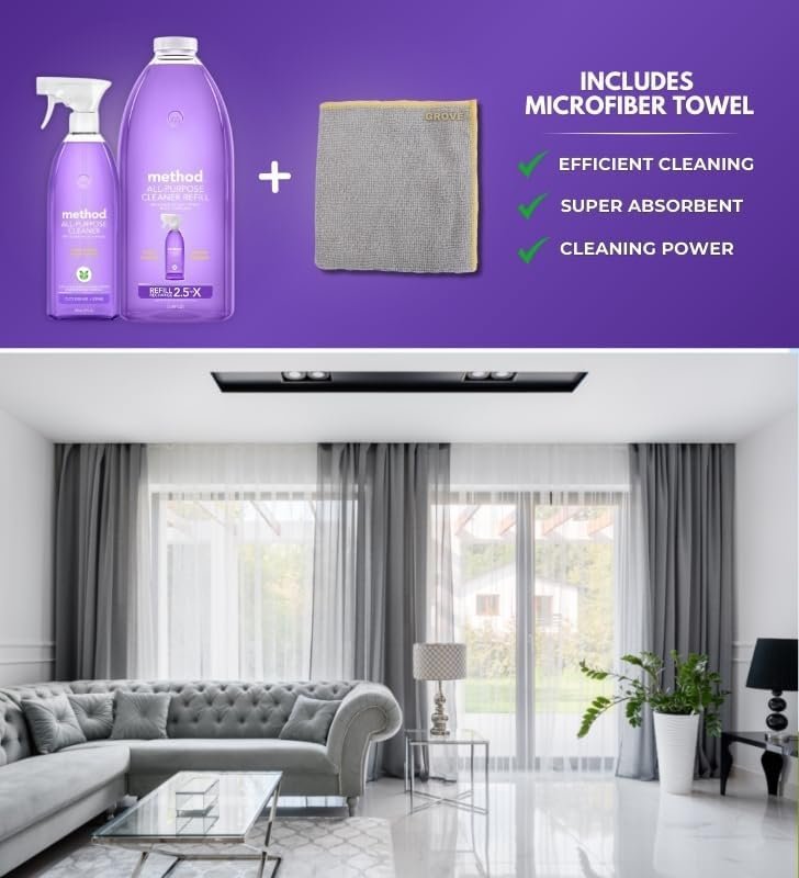Method French Lavender Scent All Purpose Cleaner Spray 28 oz + 68 oz Refill Bundle with Microfiber Cloth - Multi Surface Cleaner Spray - Plant-Based Cleaning Power - Biodegradable Formula - (3 Items) - Image 5