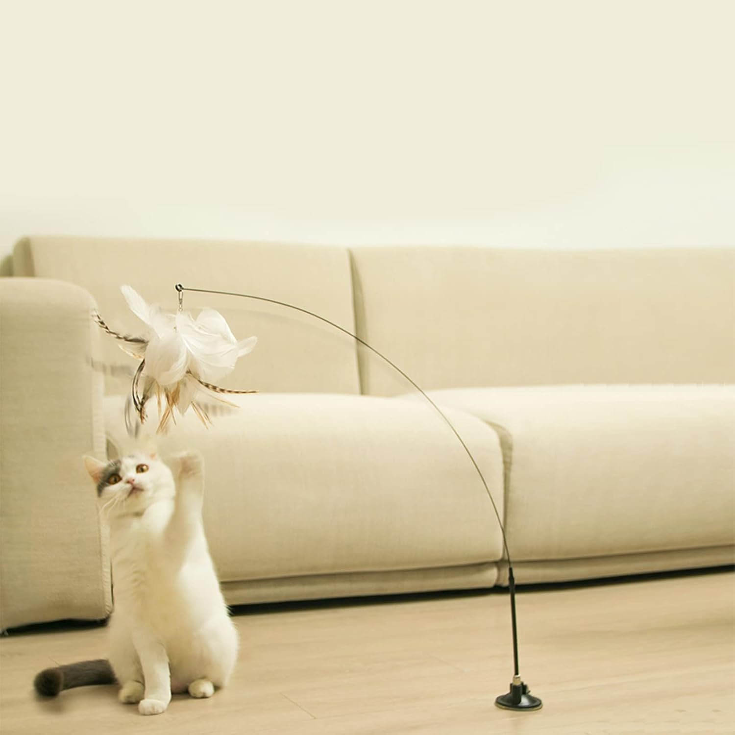 Cat Toy Wand Auto Interactive Toys for Indoor Cat 6 in 1 Hands-Free Natural Bird Feather Ball Toys, Suction Cup Pet Dancing Playing Toy - Image 6
