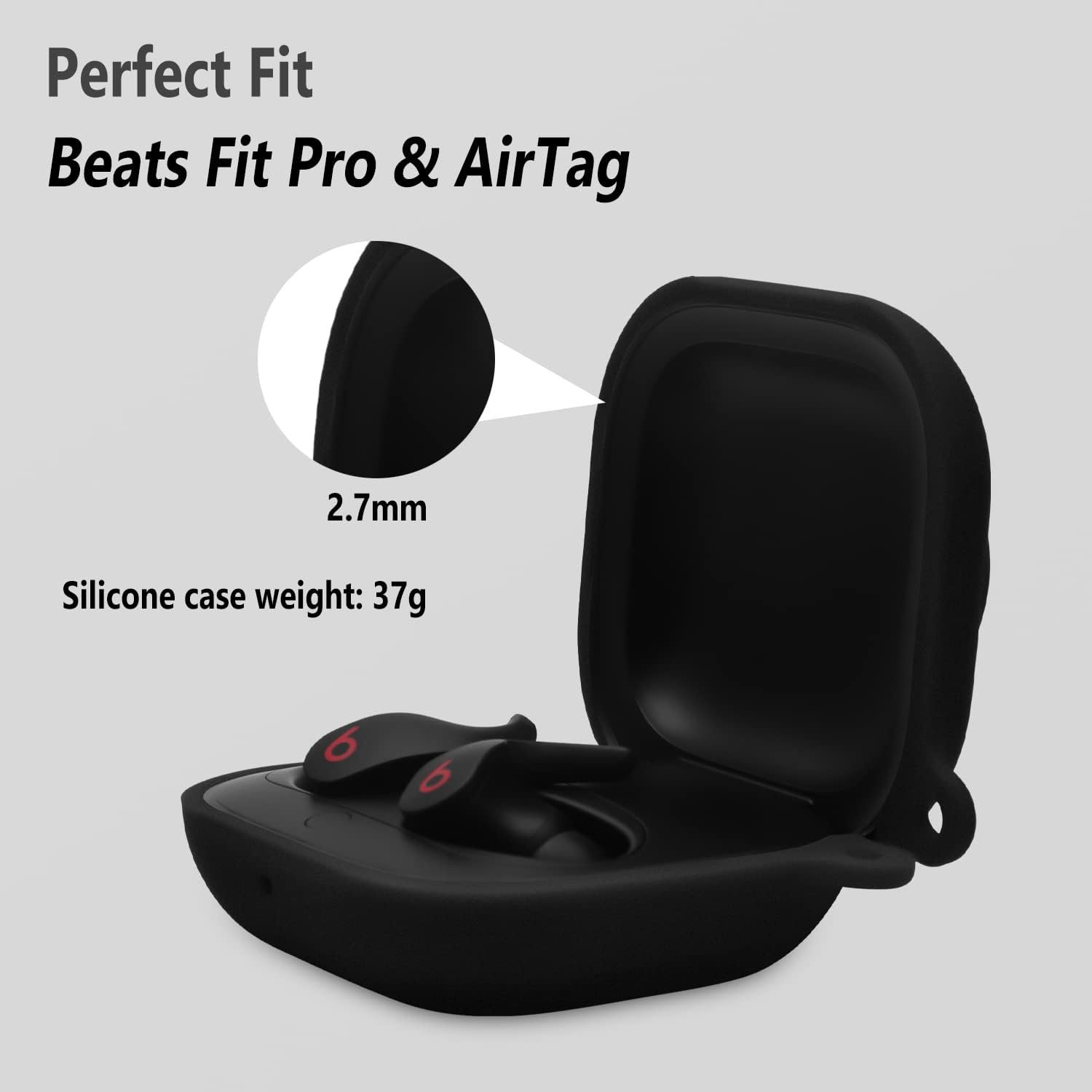 Geiomoo 2 in 1 Silicone Case Compatible with Beats Fit Pro and Air Tag, Protective Cover with Carabiner (Black-1) - Image 3