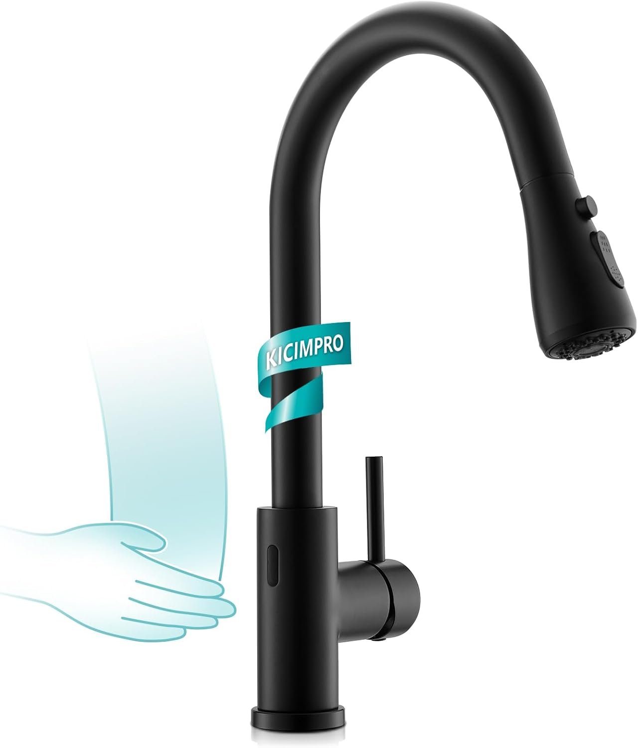 Kicimpro Black Touchless Kitchen Faucet with Pull Down Sprayer Single Handle, Side Motion Sensor Kitchen Touchless Faucet with Water Lines, Two Modes Matte Black Touchless Faucet for Kitchen Sink - Image 2