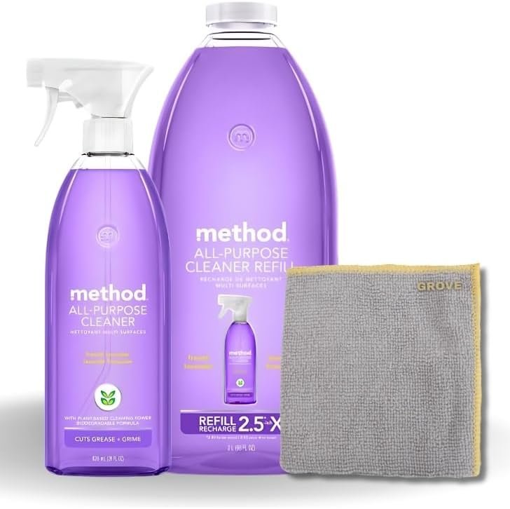 Method French Lavender Scent All Purpose Cleaner Spray 28 oz + 68 oz Refill Bundle with Microfiber Cloth - Multi Surface Cleaner Spray - Plant-Based Cleaning Power - Biodegradable Formula - (3 Items) - Image 2