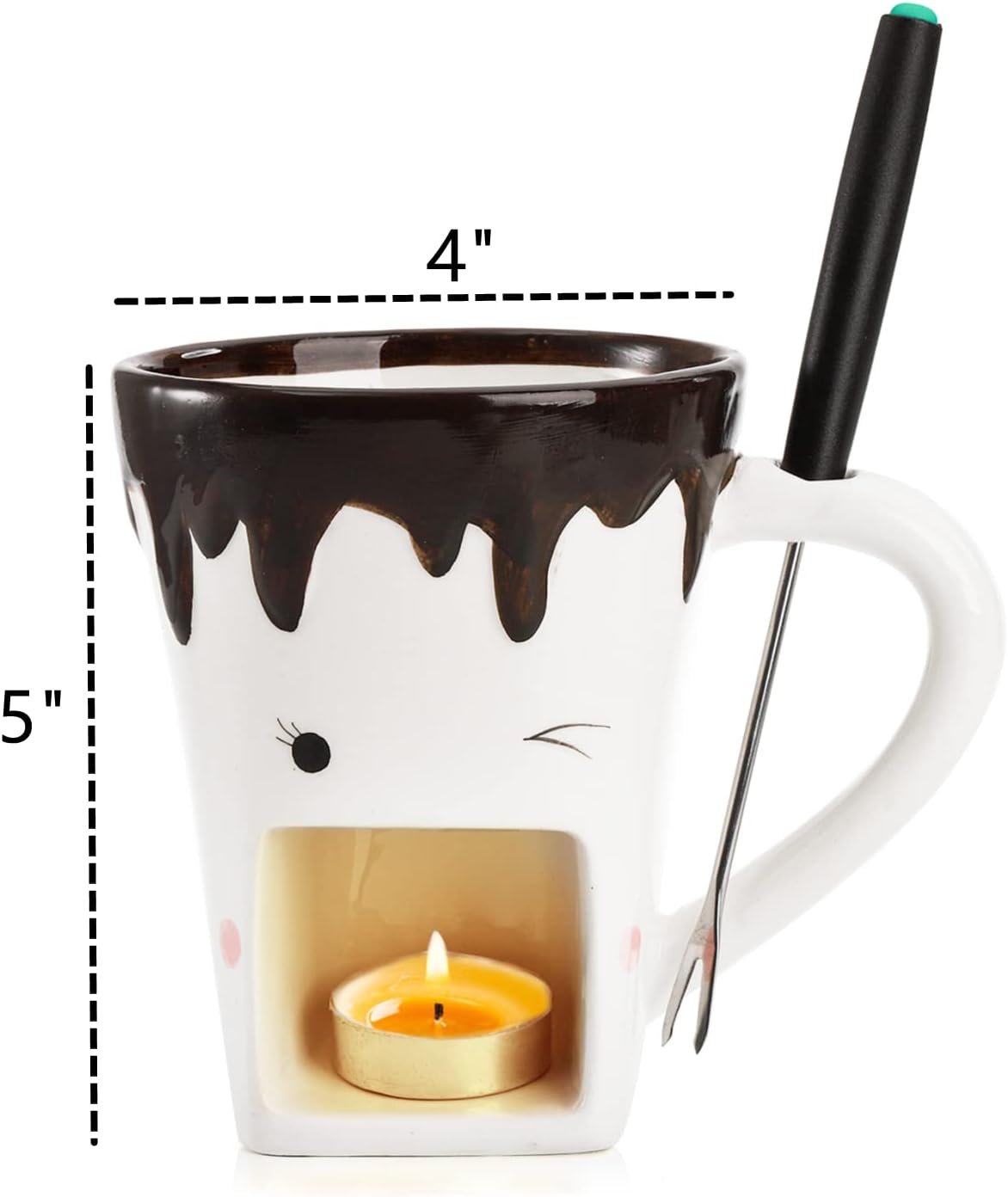 Dicunoy Set of 2 Fondue Mugs with Forks, Ceramic Personal Chocolate Melting Cup for Cheese, Individual Ceramic Butter Warmers Pot, Tealight Candle Mini Simmer Mug for Caramel, Tapas - Image 6