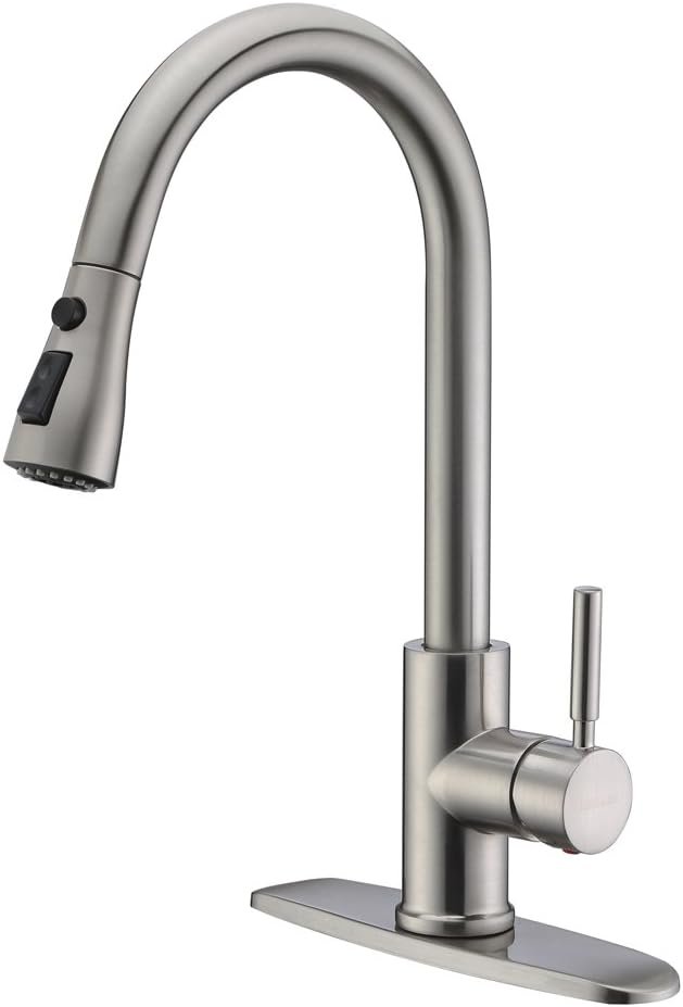 WEWE Single Handle High Arc Brushed Nickel Pull Out Kitchen Faucet,Single Level Stainless Steel Kitchen Sink Faucets with Pull Down Sprayer - Image 2