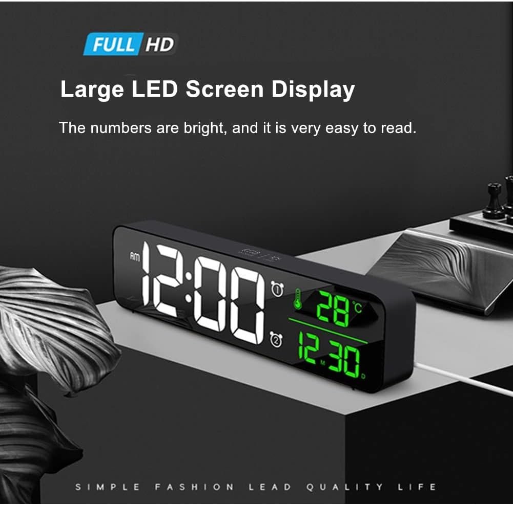 Digital Large Display Alarm Clock for Living Room Office Bedroom Decor LED Electronic Date Temp Display Wall Electric Clocks Automatic Brightness Dimmer Smart Cool Modern Desk Accessories Black - Image 3