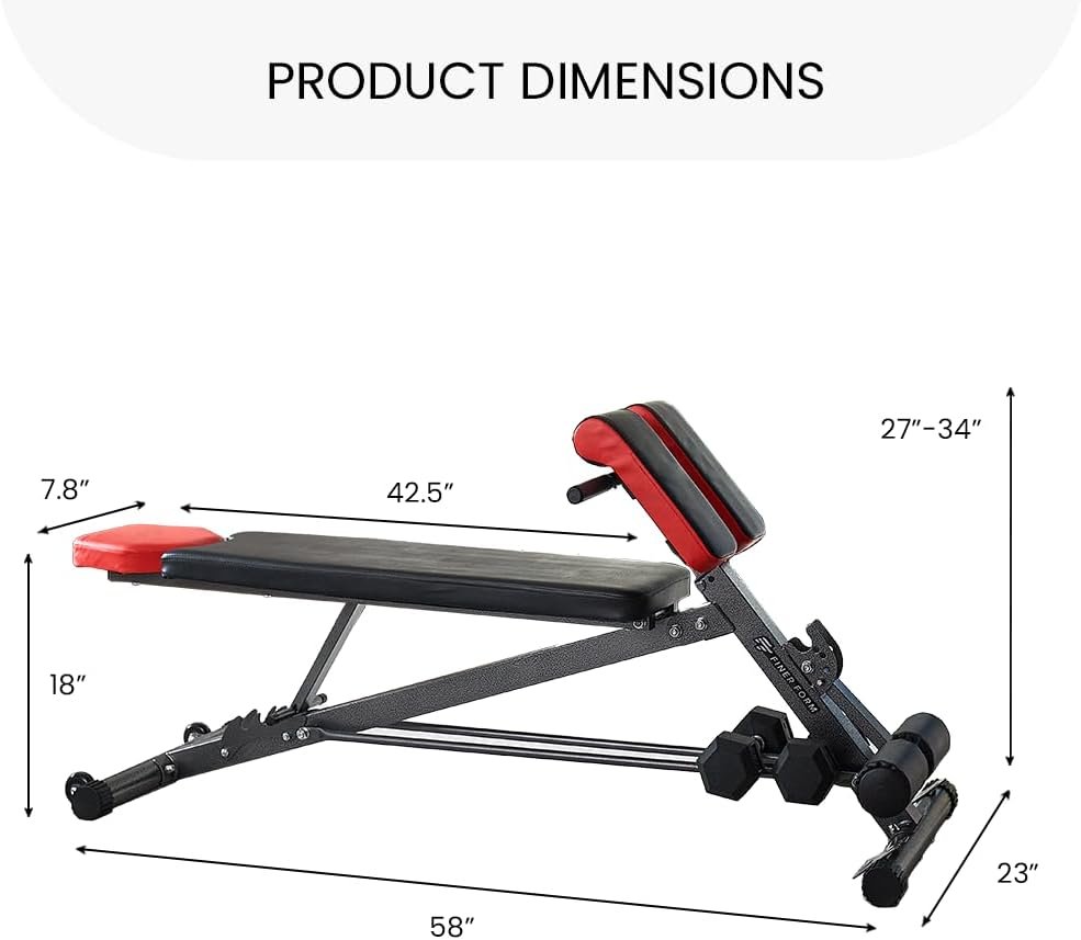 Finer Form Multi-functional Adjustable Weight Bench with Free Workout Chart. Adjust to Hyper Back Extension, Roman Chair, Ab Sit Up Bench , Decline, Flat, No Incline. Perfect Workout Equipment for a Weights Dumbbells Set - Image 8