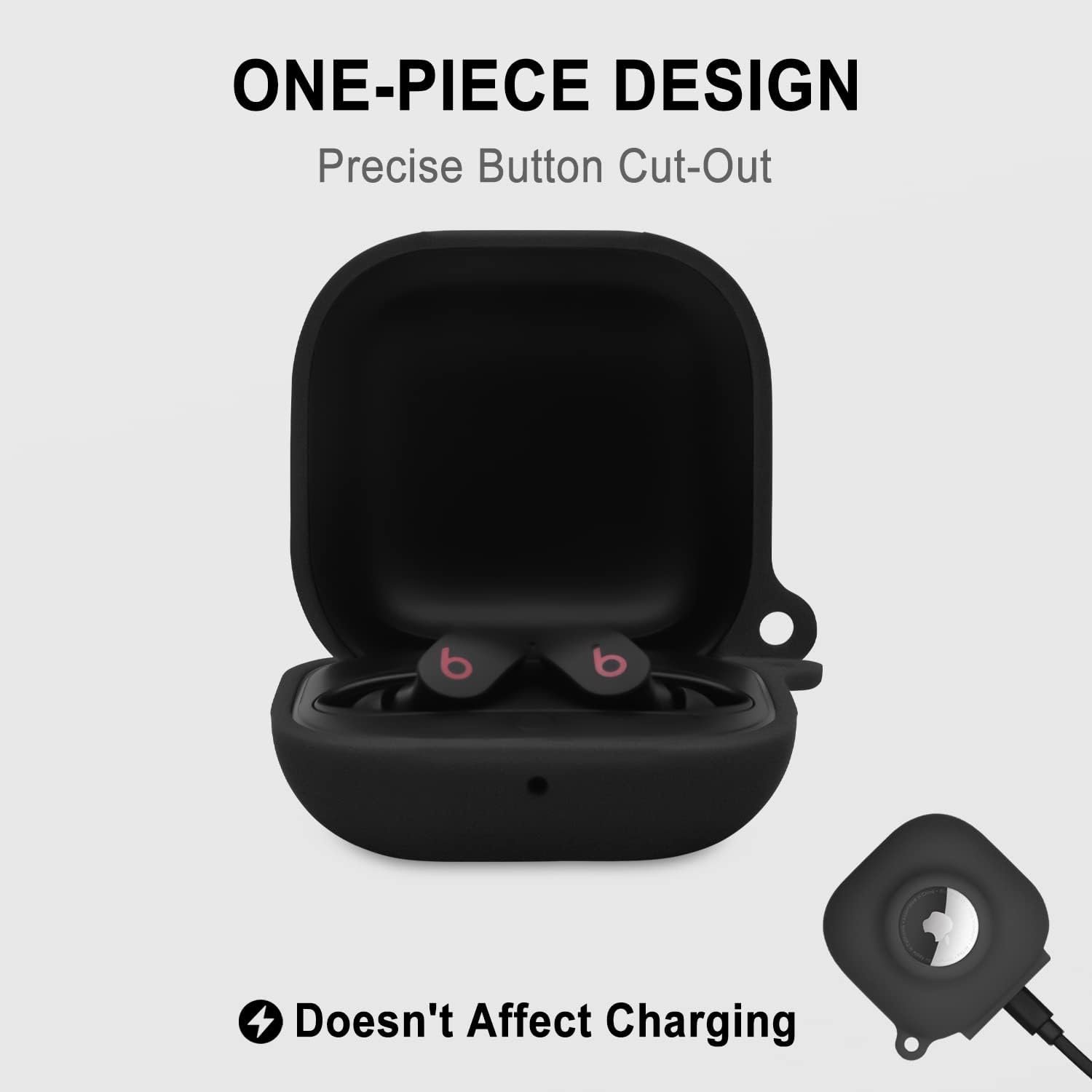 Geiomoo 2 in 1 Silicone Case Compatible with Beats Fit Pro and Air Tag, Protective Cover with Carabiner (Black-1) - Image 5