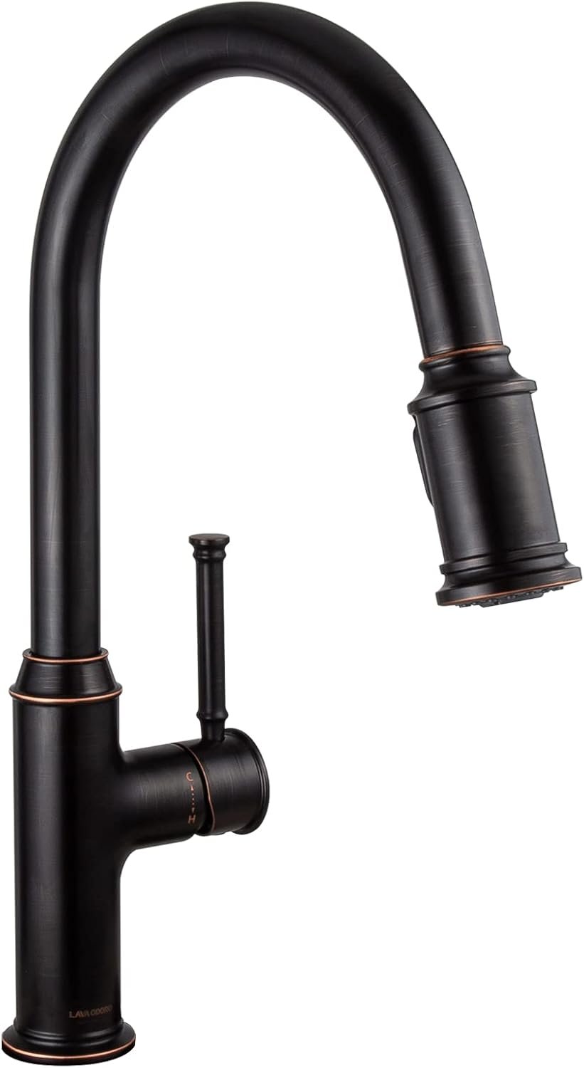 Oil Rubbed Bronze Kitchen Faucet with Pull Down Sprayer, Lava Odoro Single Handle Kitchen Sink Faucet Bronze Faucet for Kitchen Sink 1 Hole and 3 Hole, Deck Plate Included, KF421-ORB - Image 2