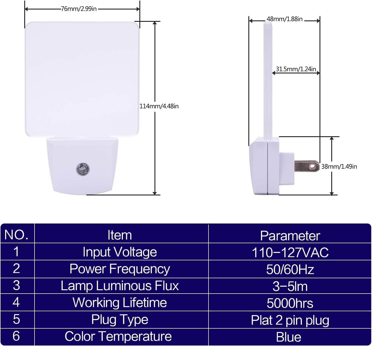 KINUR Blue Night Light,2 Pack LED Night Lights Plug into Wall with Dusk to Dawn sensors, Plug in Night Lights for Kids Room, Bedroom, Bathroom, Baby Nursery,Stair Lights, Hallway Light - Image 5