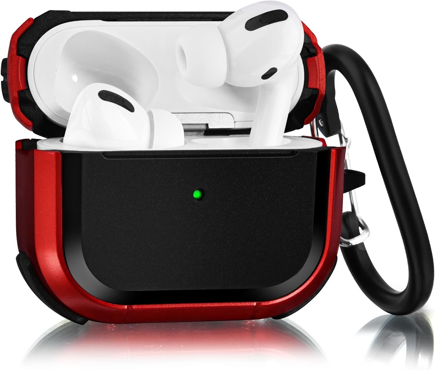 CAGOS for Airpods Pro Case, Cool Shock-Absorbing iPod Pro Hard Cover with Metal Keychain Accessories Compatible with Apple Airpod Pro 1st Generation Case Women Men, Red - Image 2