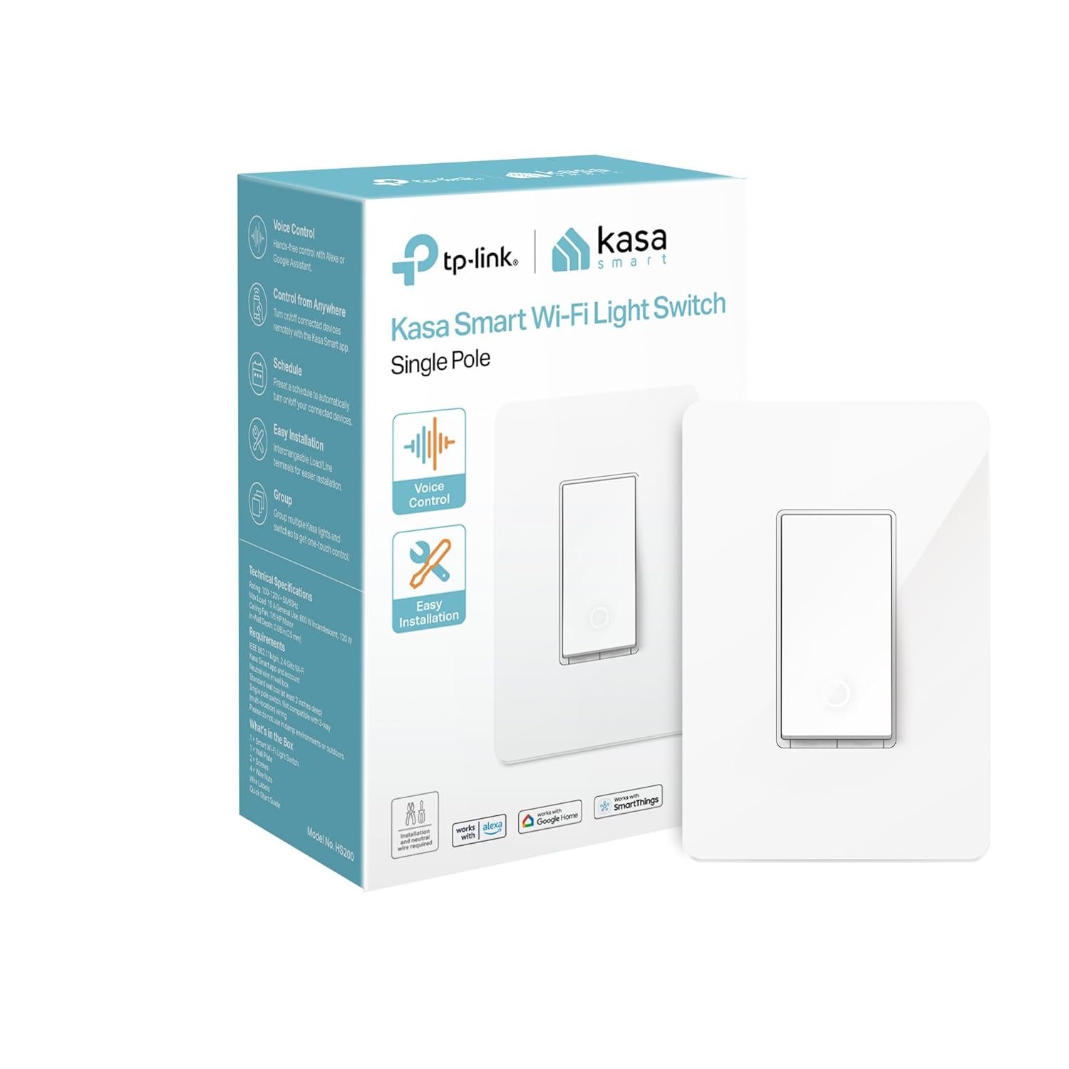 Kasa Smart Light Switch HS200, Single Pole, Needs Neutral Wire, 2.4GHz Wi-Fi Light Switch Works with Alexa and Google Home, UL Certified, No Hub Required , White, HS200 - Image 2