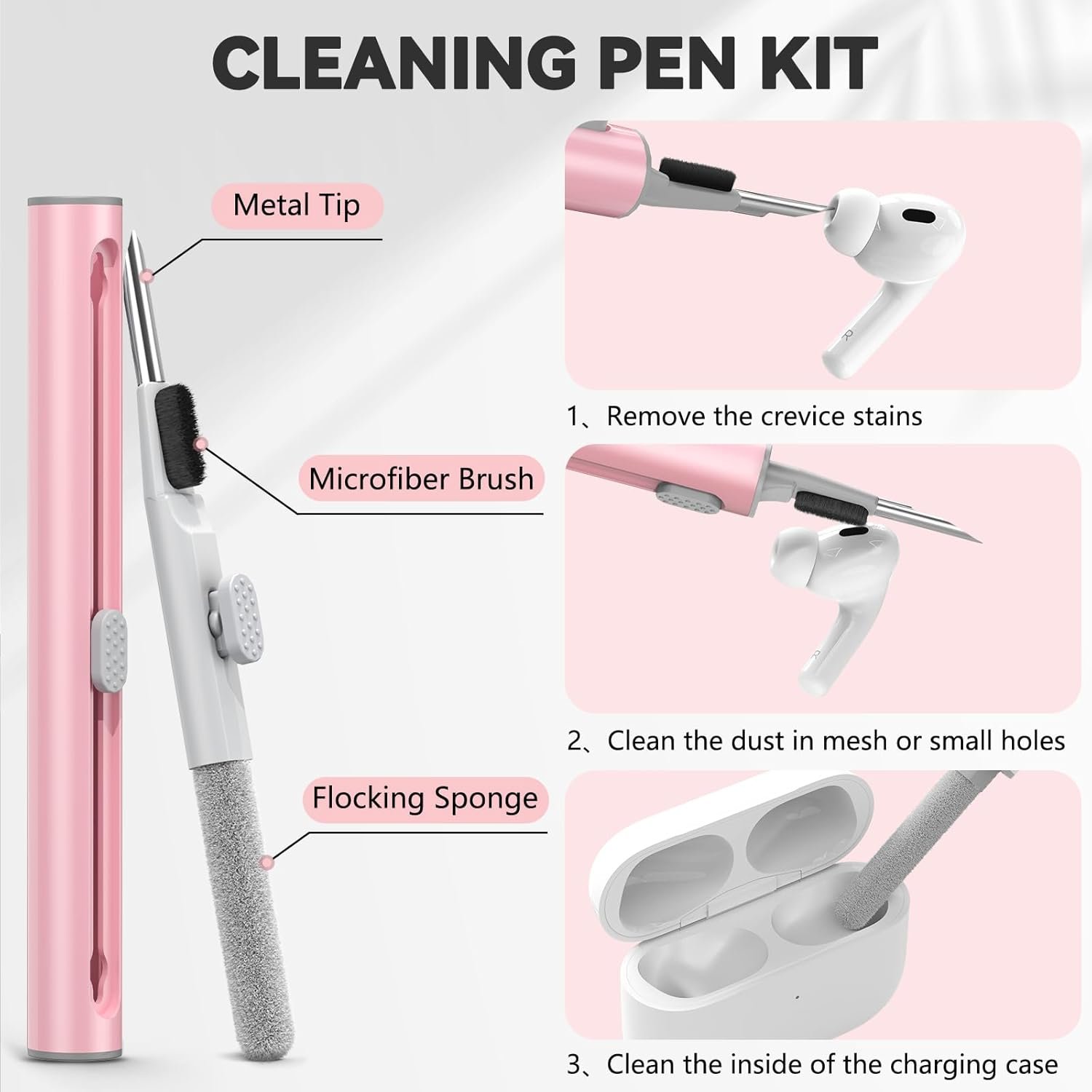 for AirPods Pro 2nd/1st Gen Case Cover 2023/2022/2019 with Cleaner Kit,Soft Silicone Protective Cover for Apple AirPod Pro 2 Generation Charging Case,AirPods Pro Case with Keychain-Pink - Image 5