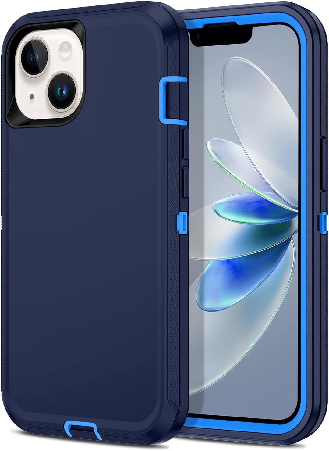 Hucasok Compatible with iPhone 13 Case Shockproof Rugged Full Body Protection Heavy Duty Dust/Drop Proof 3-Layer Cover Case for Apple iPhone 13 Case 6.1 inch 2021,Navy Blue/Blue - Image 2