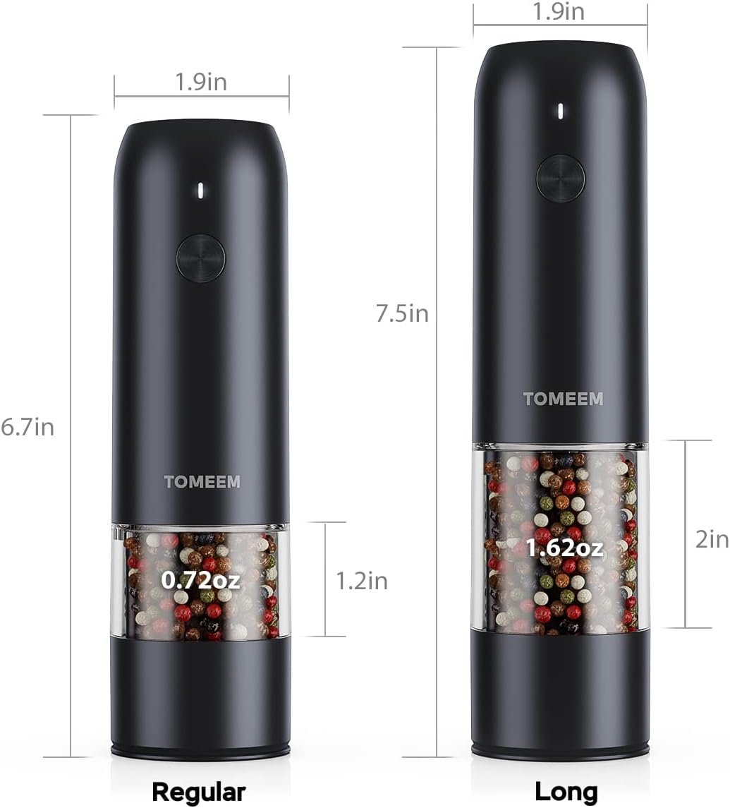Upgraded Larger Capacity: Electric Salt and Pepper Grinder Set Rechargeable with LED lights - Stainless Steel Automatic Pepper and Salt Grinder Refillable with 6 Adjustable Coarseness - Image 4
