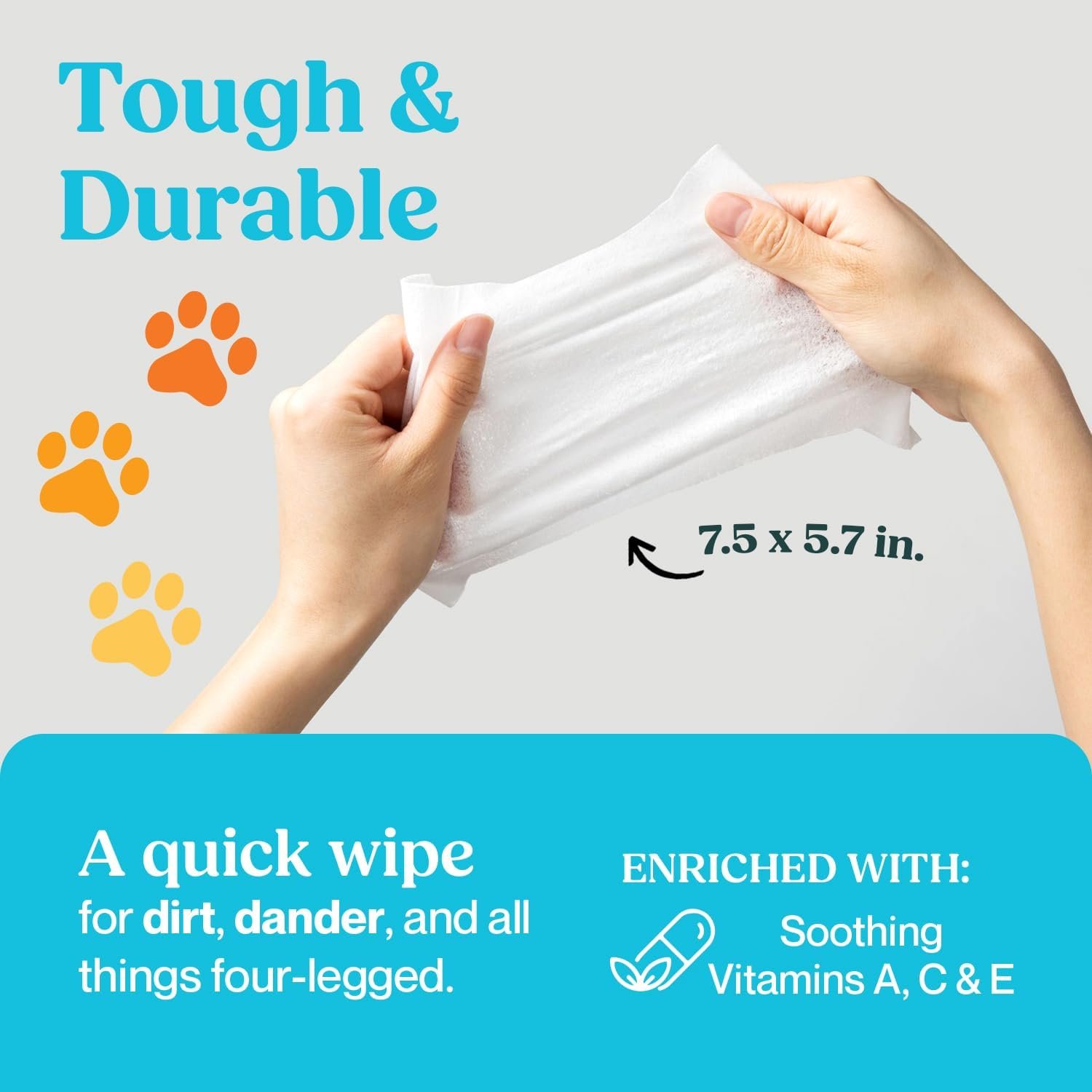 Premium Dog & Cat Pet Wipes, Cleans Pet Paws, Ears, Fur, Butt, & Anal Gland, No-Rinse Solution, Gentle, Deodorizing, Hypoallergenic - Unscented 100 ct - Image 6