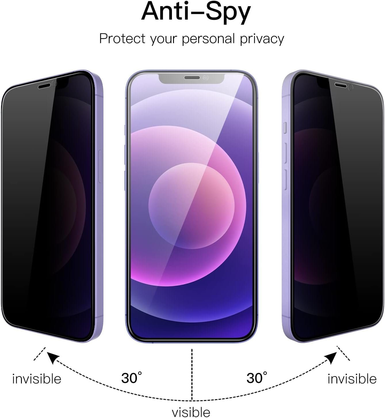 JETech Privacy Full Coverage Screen Protector for iPhone 12/12 Pro 6.1-Inch, Anti-Spy Tempered Glass Film, Edge to Edge Protection Case-Friendly, 2-Pack - Image 3