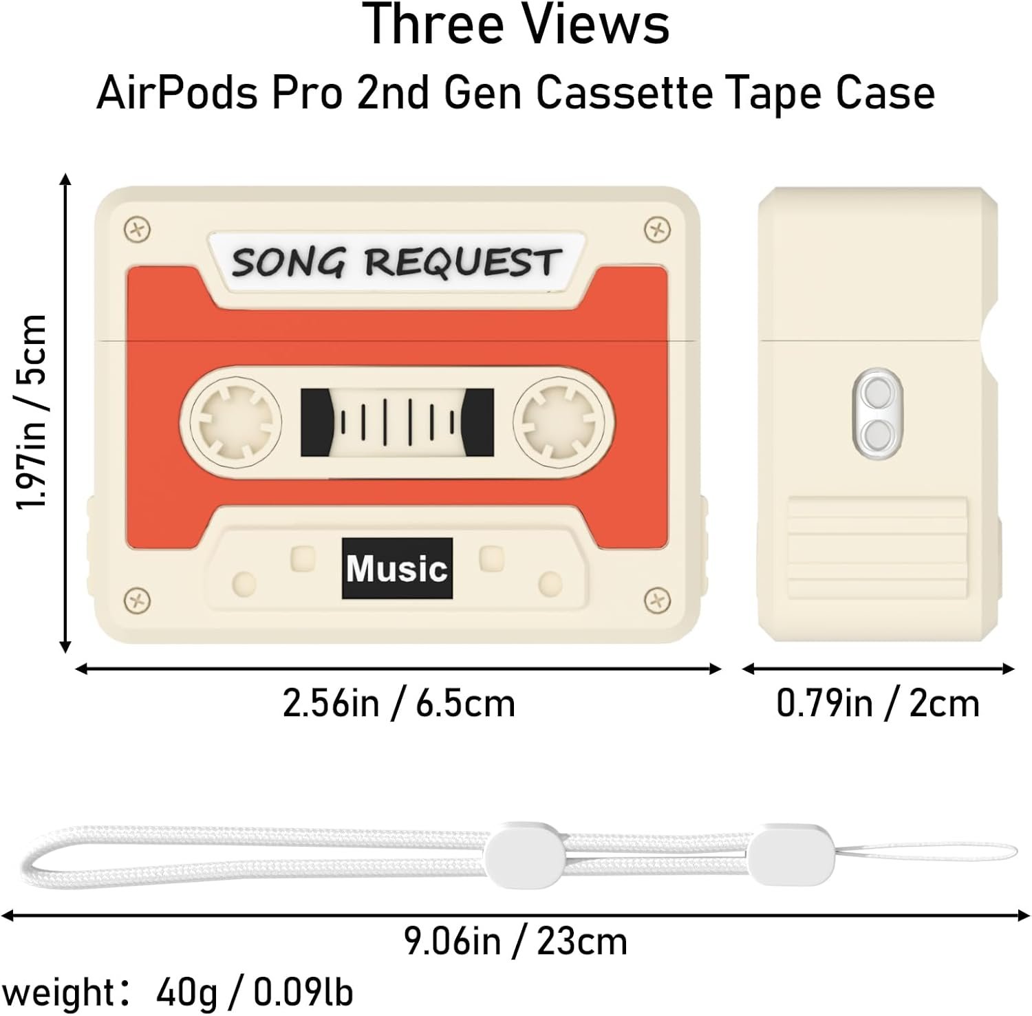 Cassette Tape Case Cover for AirPods Pro 2nd Generation,Look Back Past,Enjoy Future,Shock Resistant,Washable,Scratch Proof,with Cleaning Kit&Beautiful Lanyard (Classic White) - Image 8