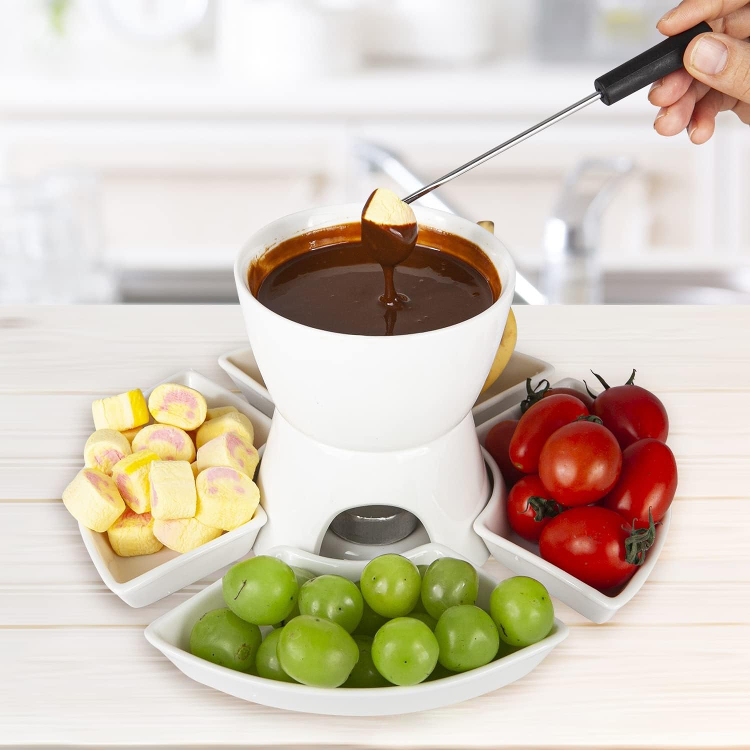 Fondue Set with 4 Dipping Bowls and 4 Forks, Premium Tea Light Porcelain Melting Pot for Cheese, Chocolate and Tapas - Image 4