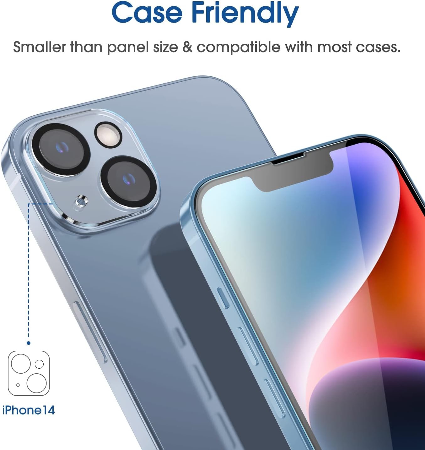 amFiIm 2 Pack Tempered Glass Screen Protector + Camera Lens Protector for iPhone 14 6.1", Easy OneTouch Installation, Auto-Alignment, Bubble Free Case Friendly, Anti-Scratch - Image 6