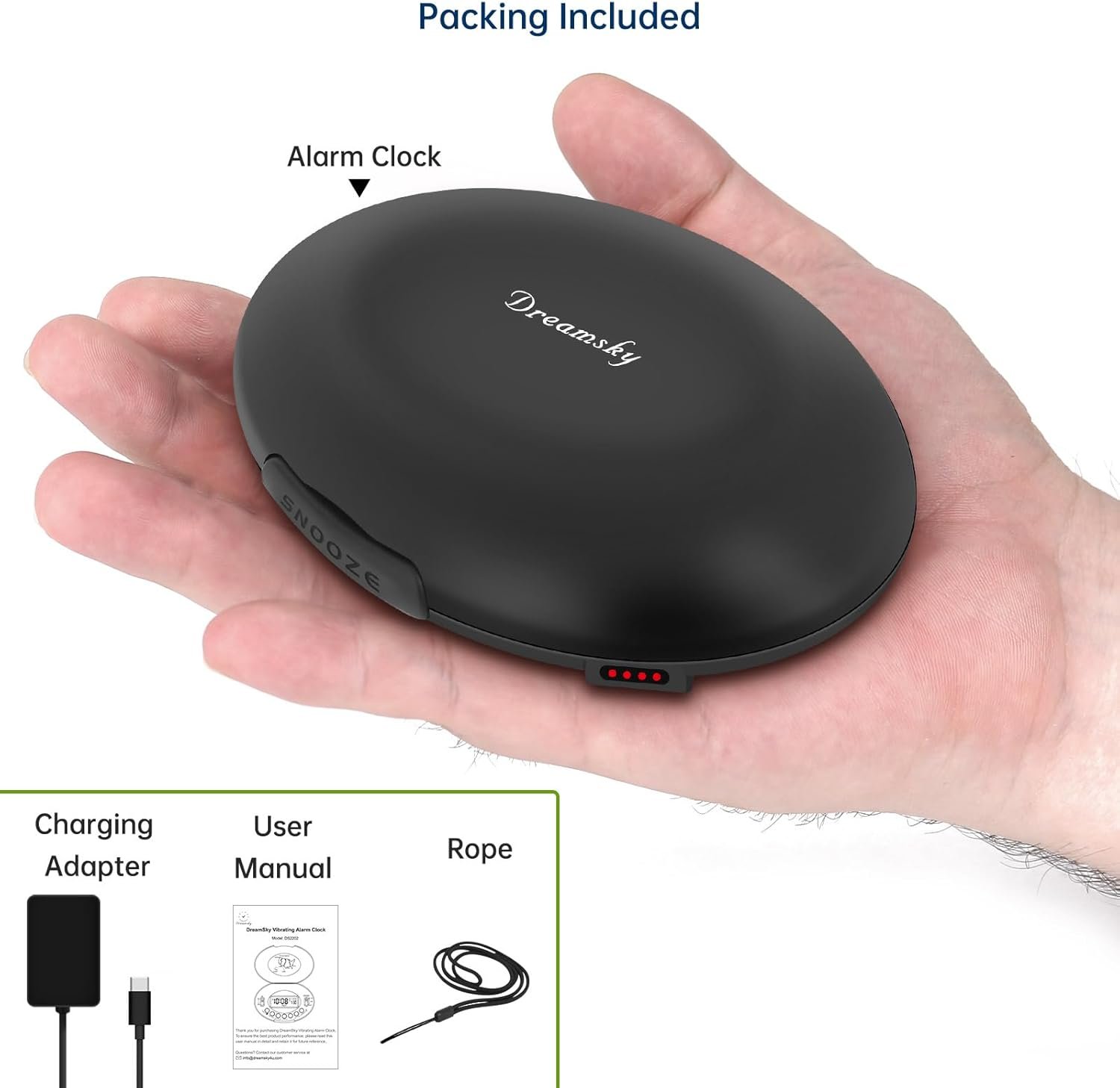 DreamSky Vibrating Alarm Clock for Heavy Sleepers - Auto Set Bed Shaker Alarm Clock Under Pillow for Hearing Impaired, Bedroom, Travel, Rechargeable Battery Operated, Cordless, Auto DST, LCD Backlight - Image 10