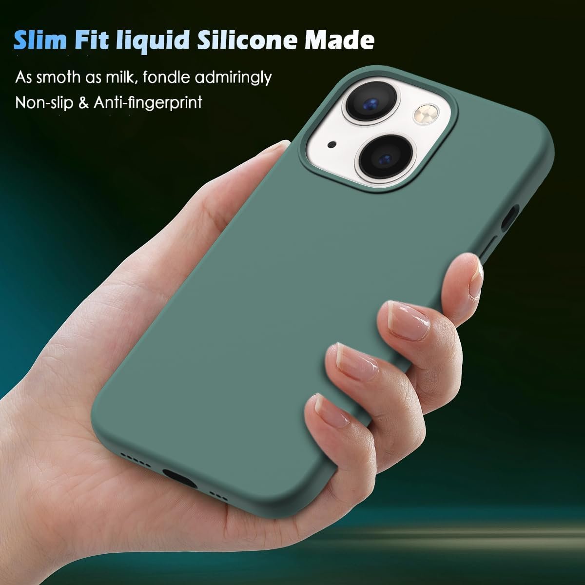 YATWIN [5 in 1 Designed for iPhone 13 Case with 2X Screen Protector + 2X Camera Lens Protector, Liquid Silicone Slim Soft Rubber Shockproof Phone Case Cover for iPhone 13 (6.1") - Pine Green - Image 3