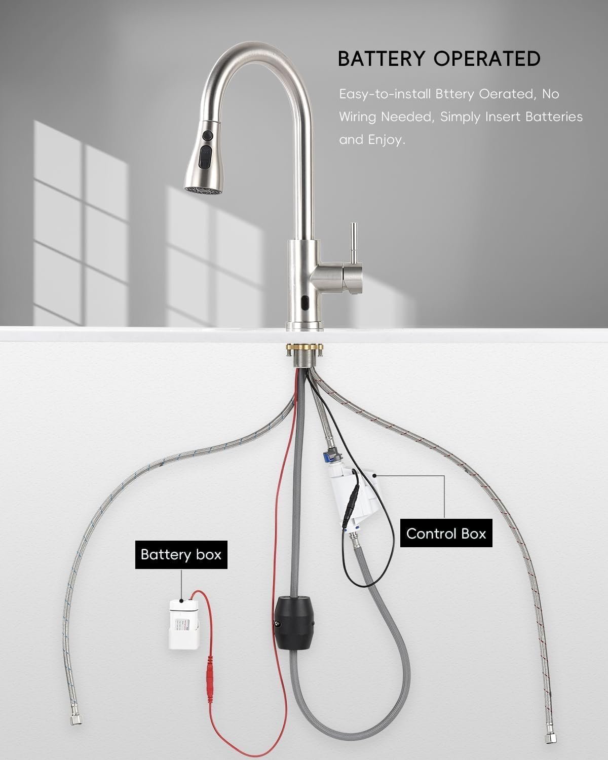 APPASO Touchless Kitchen Faucet with Pull-Down Sprayer, Kitchen Sink Faucet Touchless Brushed Nickel, Single Handle Hands-Free Motion Sensor Faucets Suitable for 1 or 3-Hole Sink, Stainless Steel - Image 8