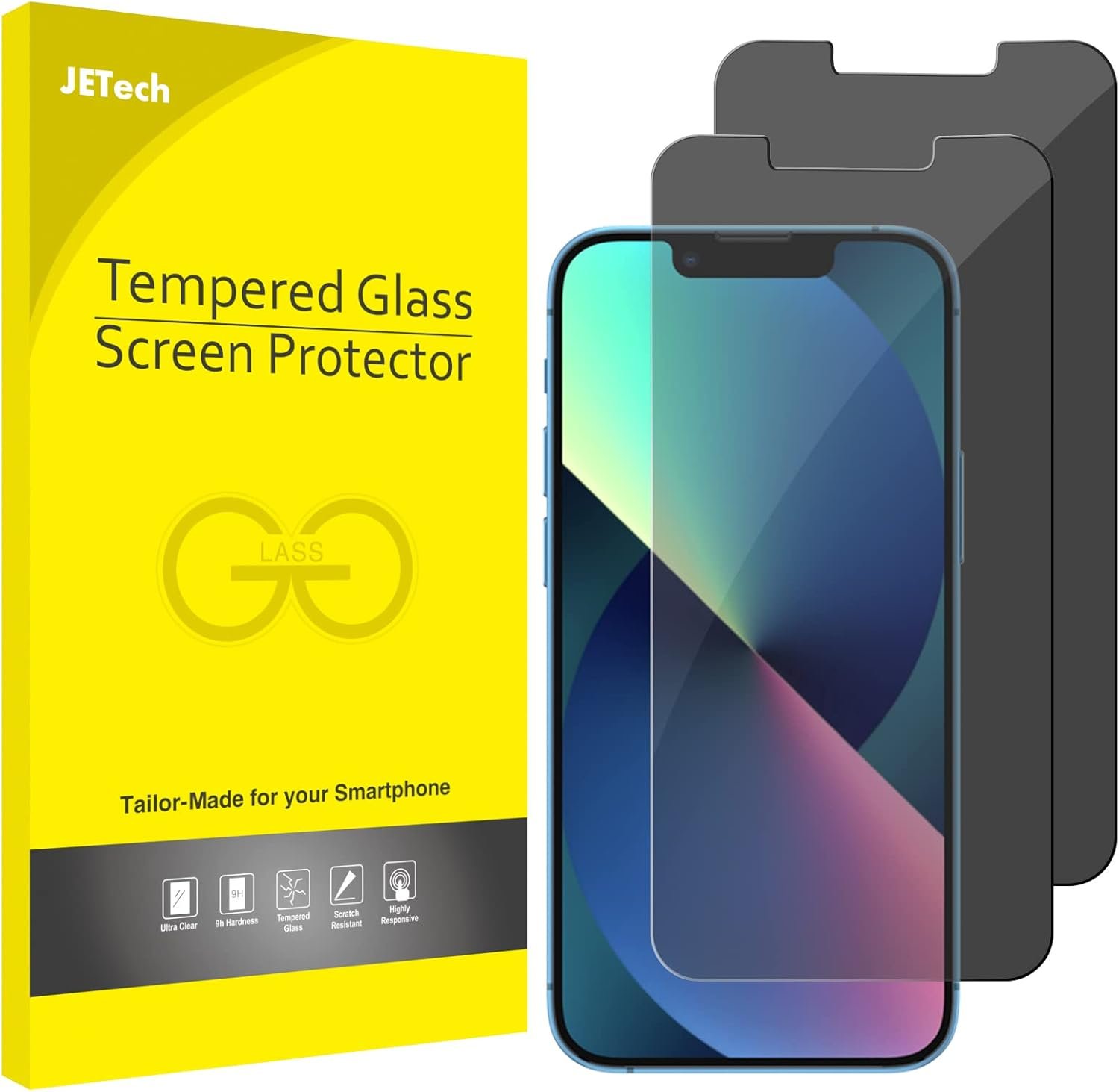 JETech Privacy Screen Protector for iPhone 13/13 Pro 6.1-Inch, Anti Spy Tempered Glass Film, 2-Pack - Image 2