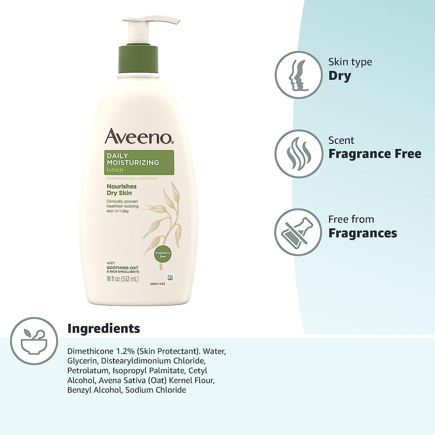 Aveeno Daily Moisturizer, Body Lotion, For Dry Skin, Prebiotic Oat Fragrance Free, 18 fl. oz, Pack of 1 - Image 11