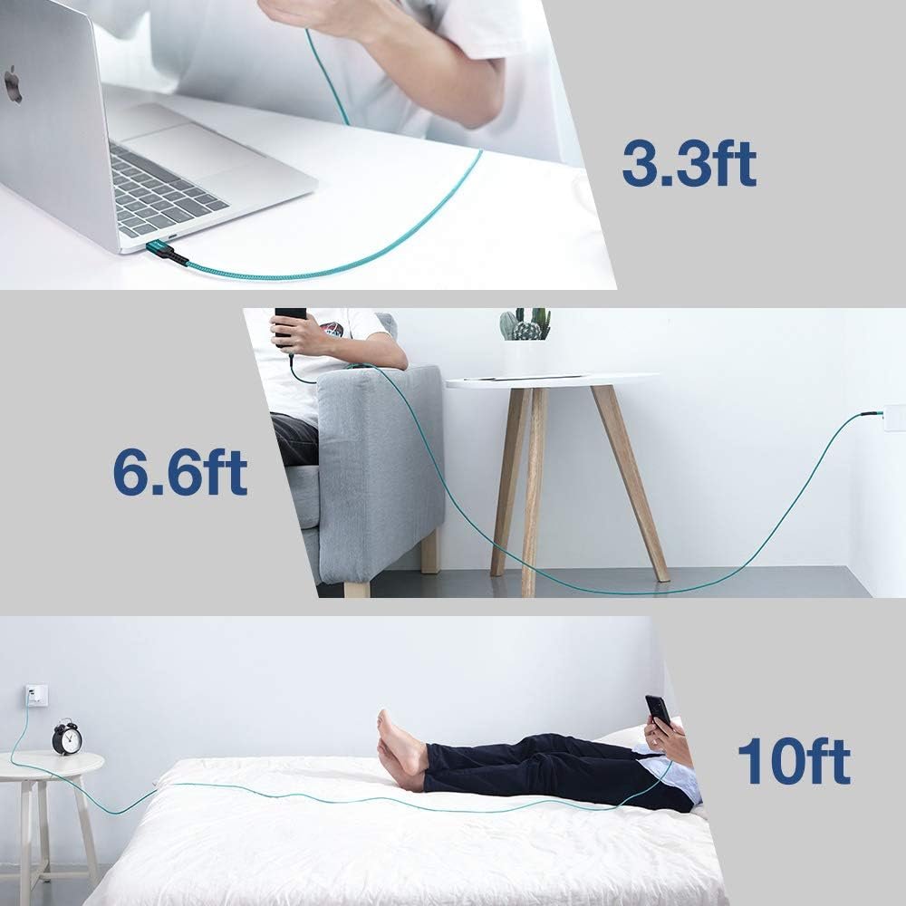 JSAUX USB-C Cable 3.1A Fast Charging, 3-Pack (10ft+6.6ft+3.3ft) USB A to Type C Charge Cord Compatible with Samsung S22 S21 S20 Note 20, iPhone 16/16 Plus/16 Pro/16 Pro Max, PS5, USB C Charger(Green) - Image 7