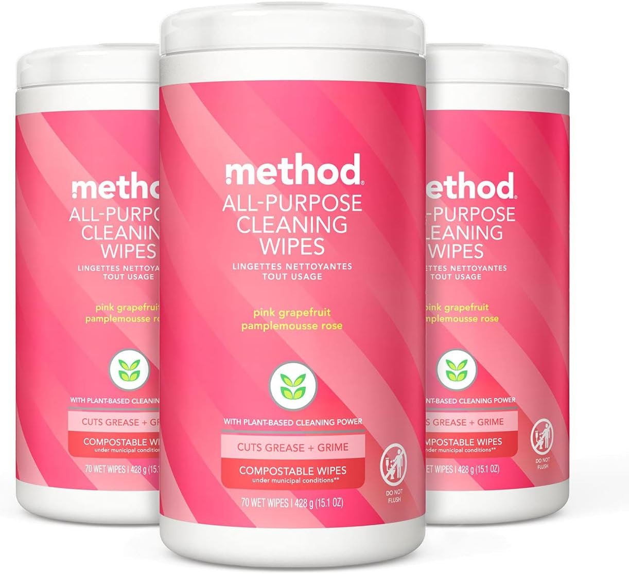 Method All-Purpose Cleaning Wipes, Pink Grapefruit, Multi-Surface, Compostable, 70 Count (Pack of 3) - Image 2
