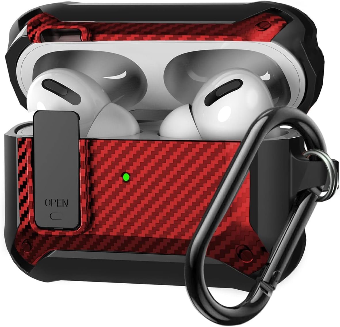 Olytop for Airpods Pro 2/1 Gen Case Cover with Lock Clip (2019/2022/2023), Rugged Locking Protective Case for Airpod Pro 2nd Generation Shockproof Armor Skin for Apple iPod Pro, Black/Red - Image 2