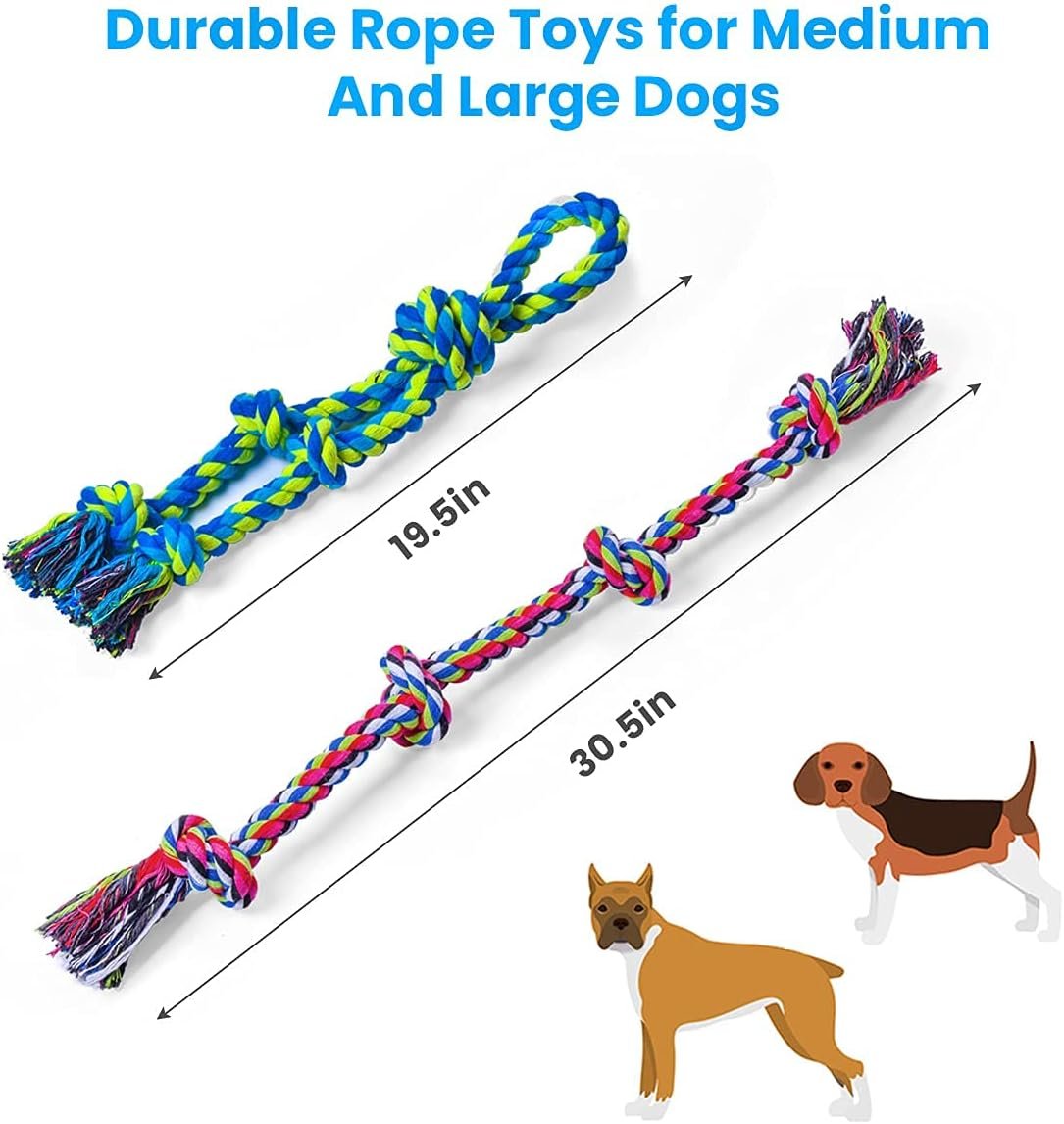 Feeko Dog Rope Toys for Large and Medium Aggressive Chewers, 2 Pack Heavy Duty Dog Rope Toy for Large Breed, Indestructible Dog Chew Toys, Tug of War Dog Toy, 100% Cotton Teeth Cleaning - Image 7