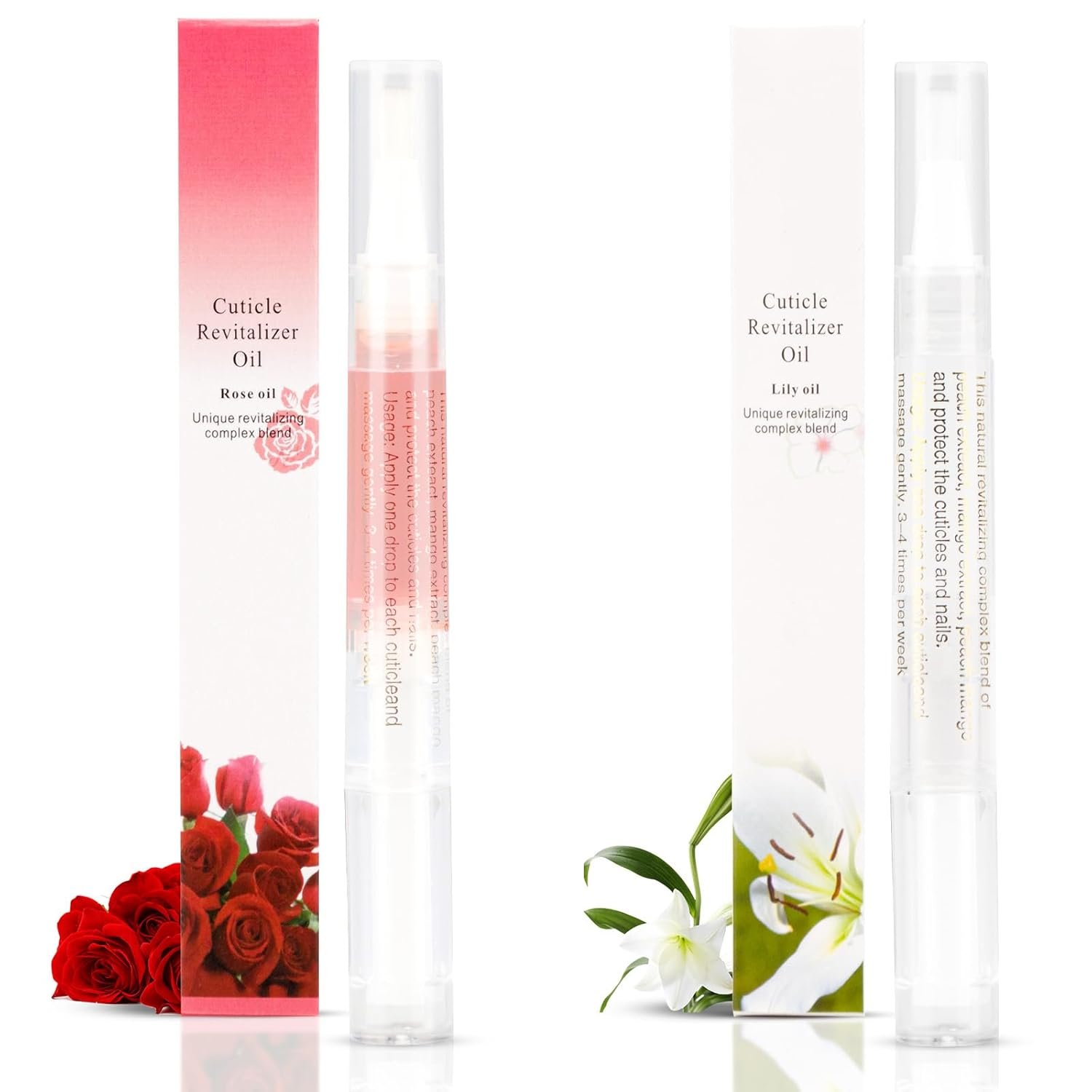 Meschett 2PCS Cuticle Oil Pens for Nail Care,Cuticle Revitalizer Oil Pen with Soft Brush,Cuticle Oil to Prevent Nail Cracking and Dry (Lily & Rose Flavor) - Image 2