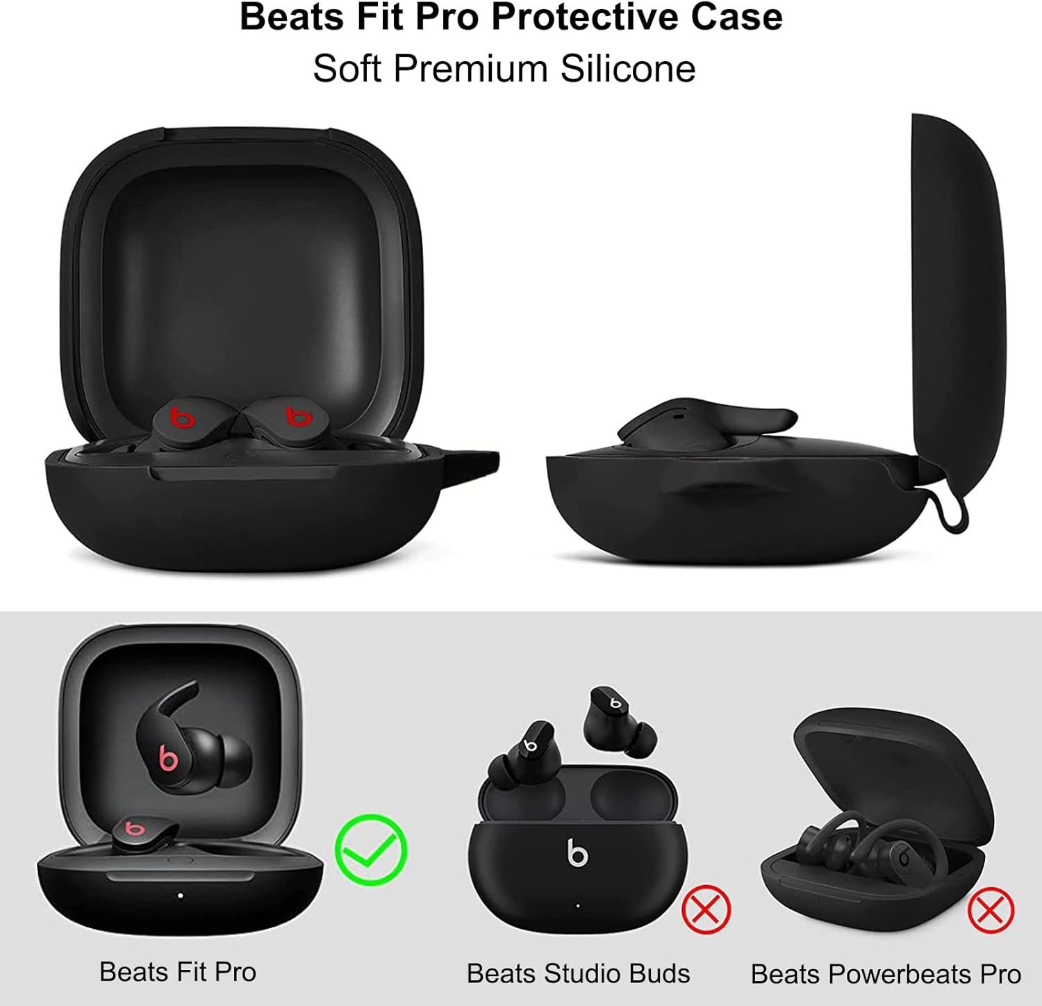 Case Compatible with Beats Fit Pro Soft Silicone Case for Beats Fit Pro 2021 with Cute Pompom Keychain (Black) - Image 3