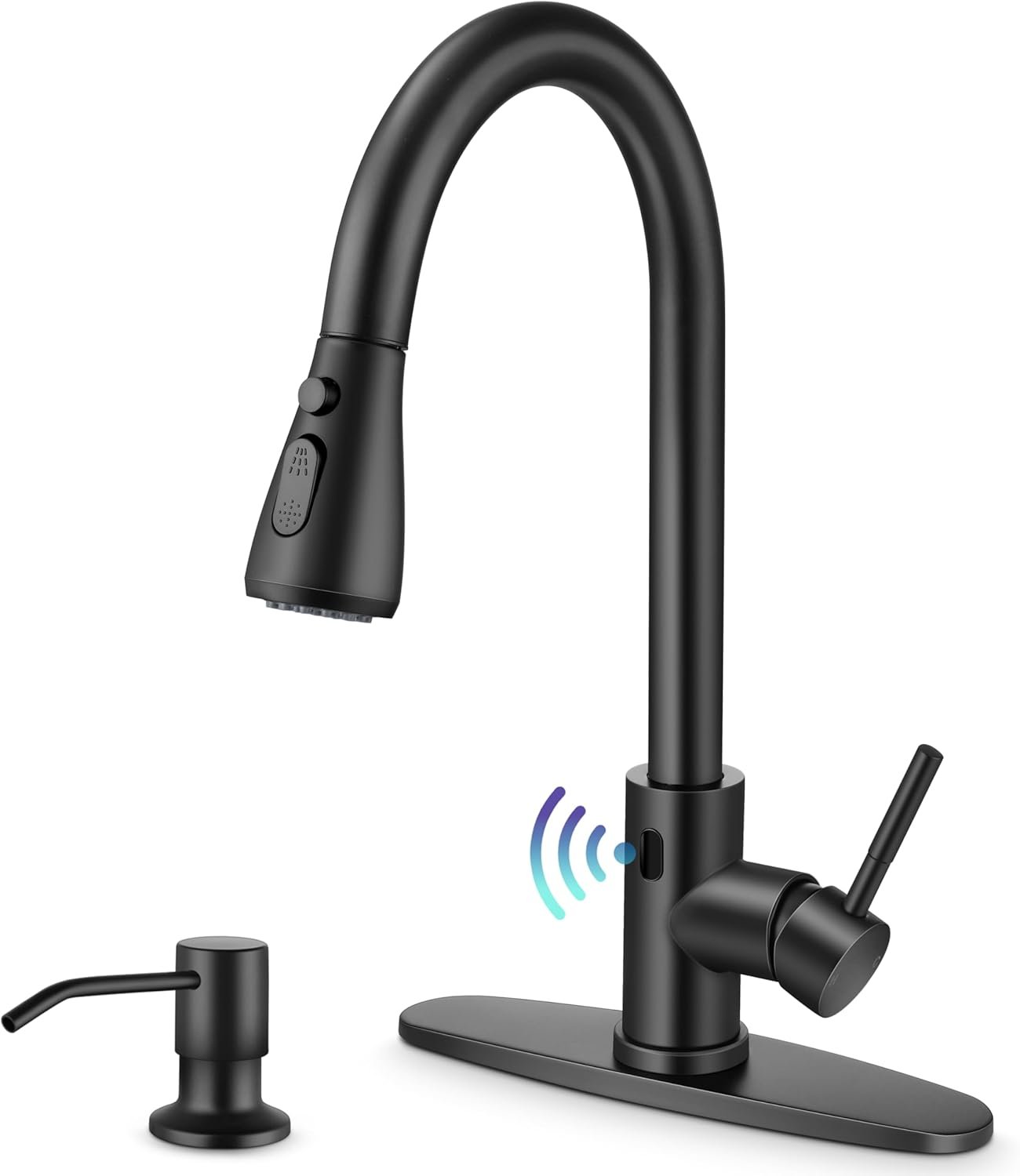 Touchless Kitchen Sink Faucet with Pull Down Sprayer, Herogo Matte Black Stainless Steel Motion Sensor Faucet with Soap Dispenser, Single Handle Smart Activated Kitchen Faucet for Farmhouse RV Sink - Image 2