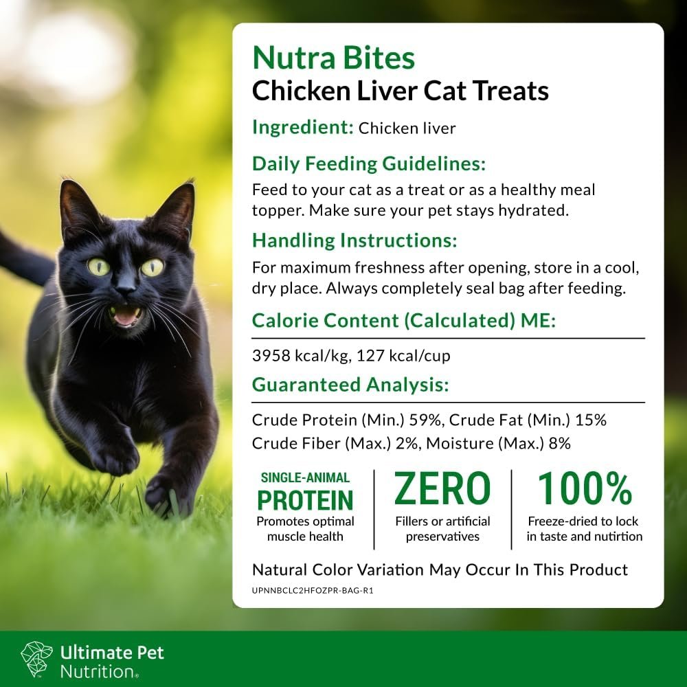 ULTIMATE PET NUTRITION Nutra Bites for Cats, Freeze Dried Raw Treats, Single Ingredient, Grain Free, (2.5oz, Chicken Liver) - Image 3