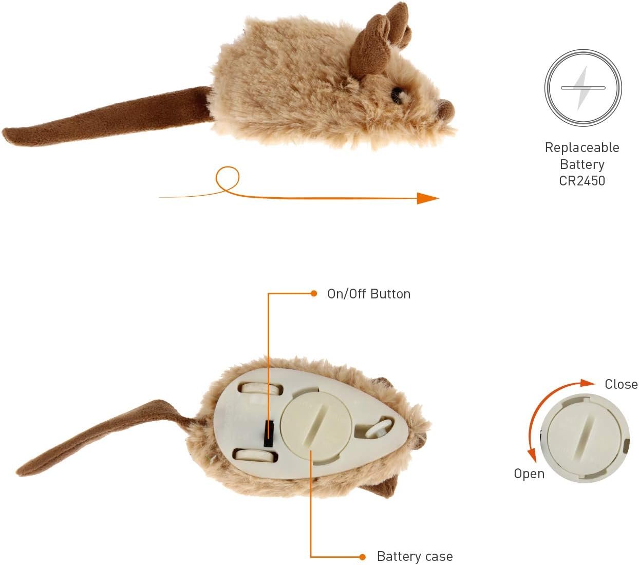 Gigwi Interactive Cat Toy Mouse, Moving Automatic Cat Toys Mice Electronic with Furry Tail, Automatic Squeaky Cat Toys for Kitten Indoor/Outdoor Exercise (Brown-Ear) - Image 9