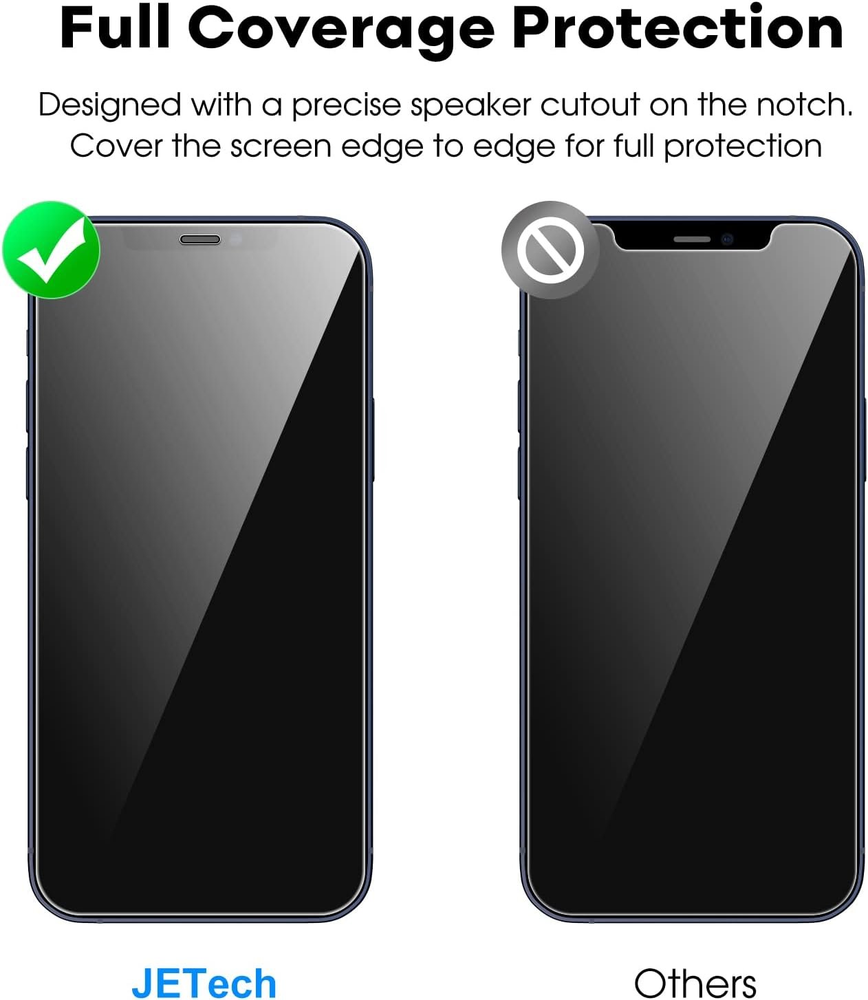 JETech Full Coverage Screen Protector for iPhone 12/12 Pro 6.1-Inch, Tempered Glass Film with Easy Installation Tool, Case-Friendly, HD Clear, 3-Pack - Image 3