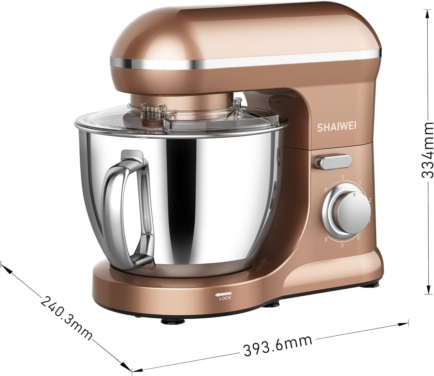 Kitchen Stand Mixer, 6.5 Quart, 6 Speed Tilt-Head Kitchen Mixer, Electric Food Mixer with Dough Hook, Wire Whip, Beater, Gold - Image 7