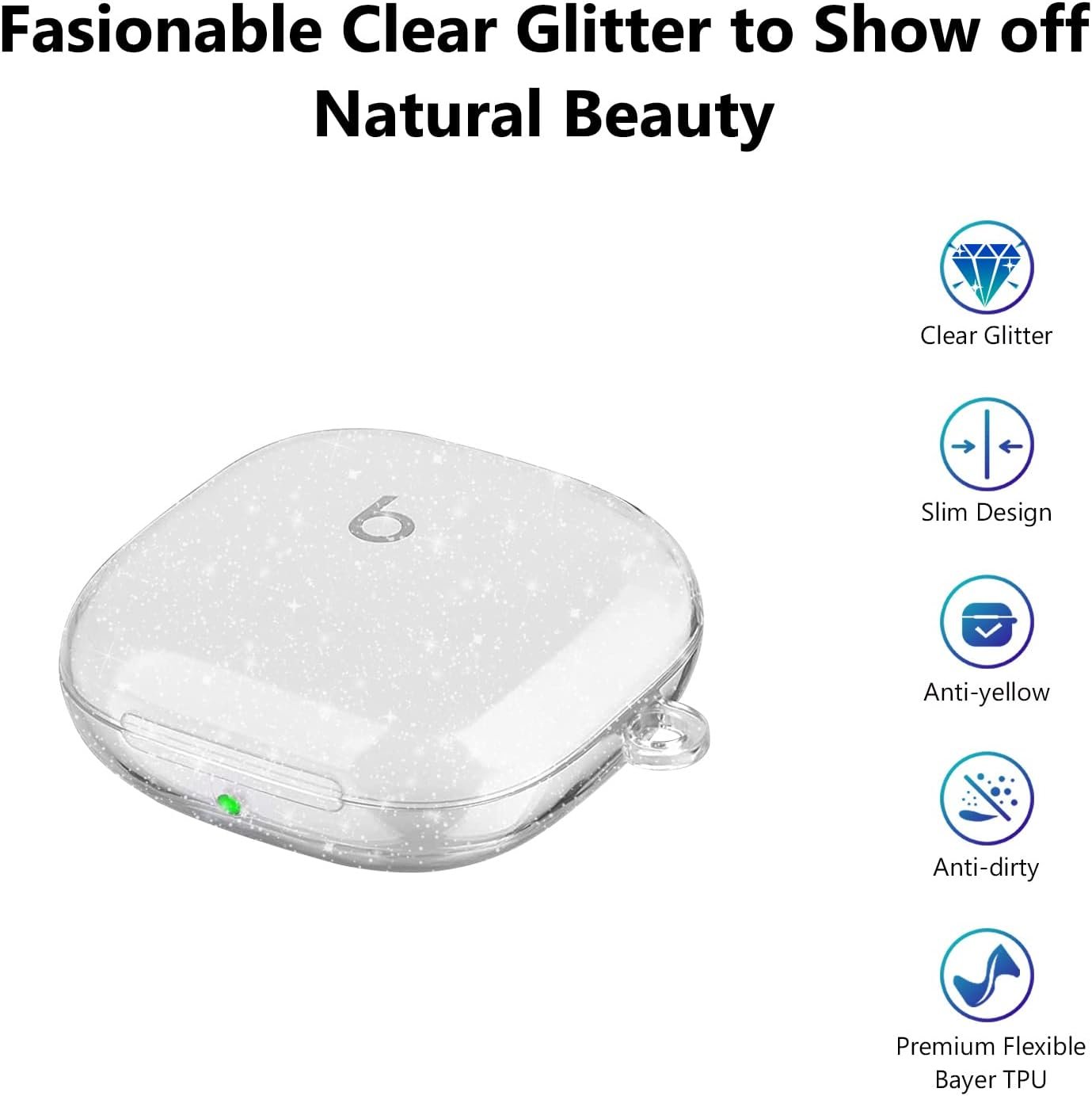 for Beats Fit Pro Case Clear Glitter,Sparkly Bling Clear Case for Apple Beats Fit Pro Case Cover 2021,Shockproof Full Protective Soft TPU Case for Beats Fit Pro with Carabiner Women-Glitter - Image 3