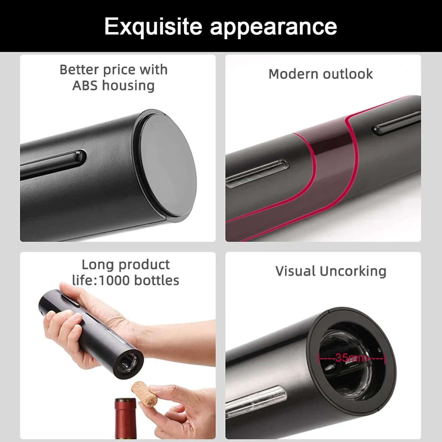 Electric Wine Opener Set - Automatic Corkscrew Opener with Foil Cutter, Pourer, and Vacuum Stoppers - Battery Operated - 4-in-1 Wine Accessories Kit-for Wine Lovers - Image 8