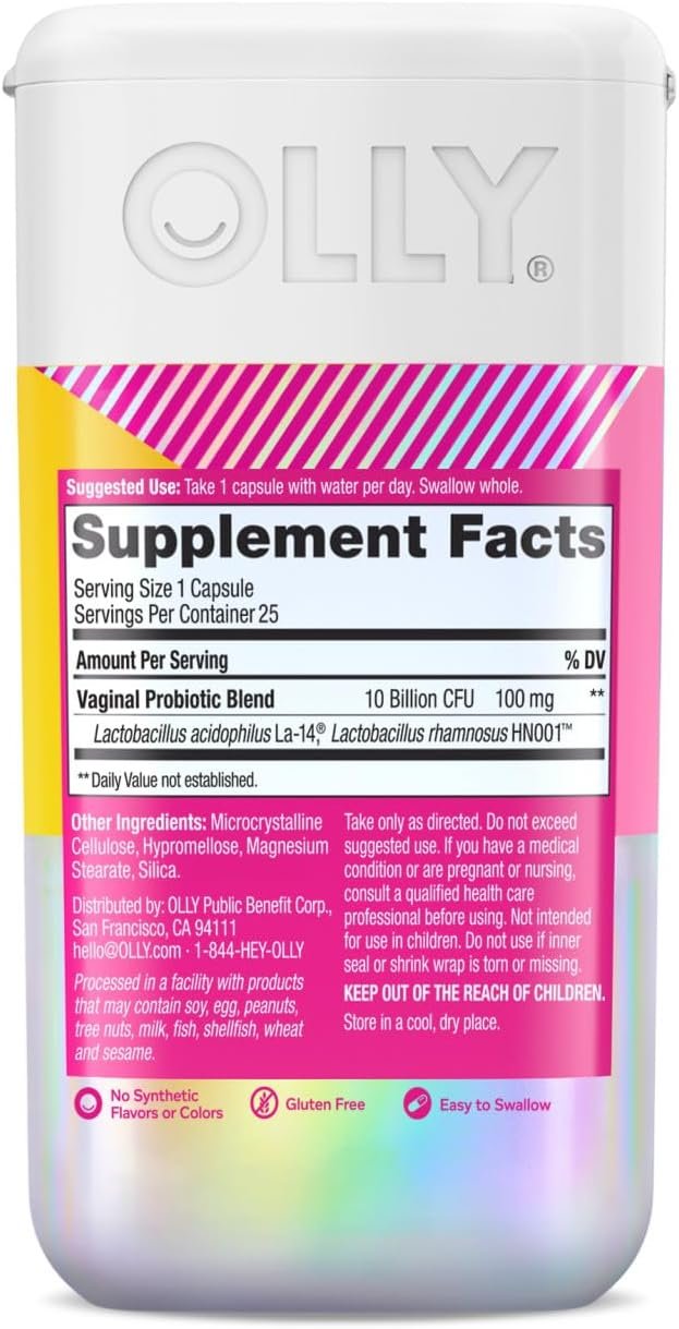 OLLY Happy Hoo-Ha Capsules, Probiotic for Women, Vaginal Health and pH Balance, 10 Billion CFU, Gluten Free - 25 Count (Packaging May Vary) - Image 8